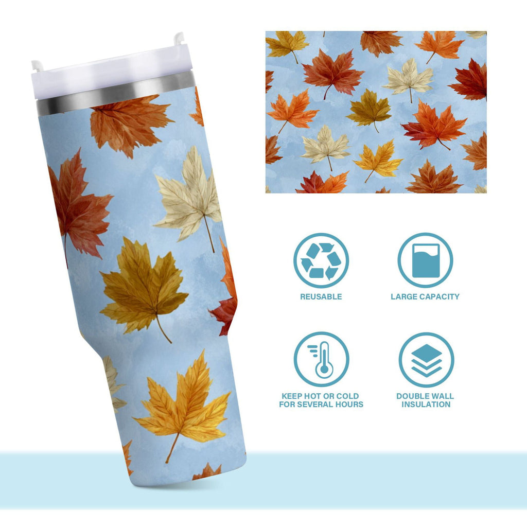30 oz Insulated Stainless Steel Tumbler Double Wall Stainless Steel Tumbler with 2-Way Drinking Autumn Maple Leaves - Choice 630