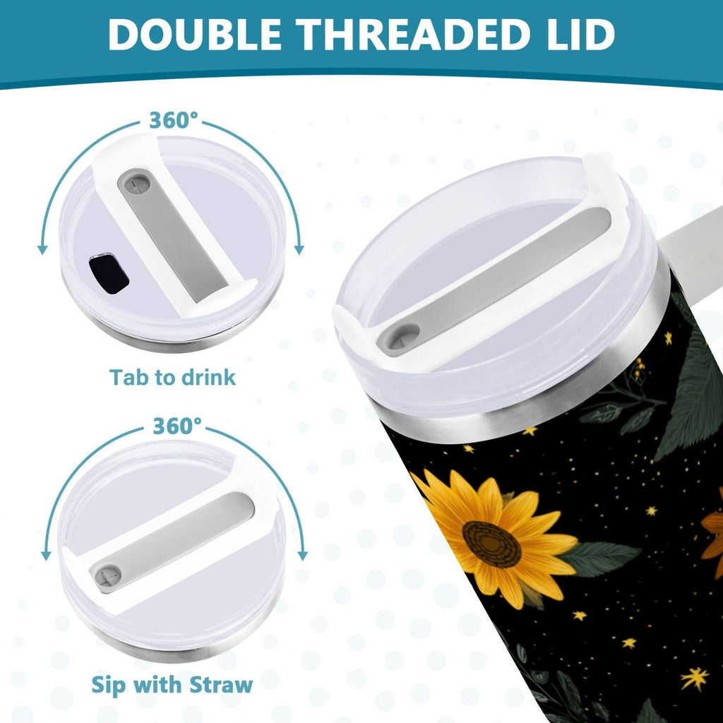 30 oz Insulated Stainless Steel Tumbler Double Wall Stainless Steel Tumbler with 2-Way Drinking Yellow Sunflower Pattern - Choice 158