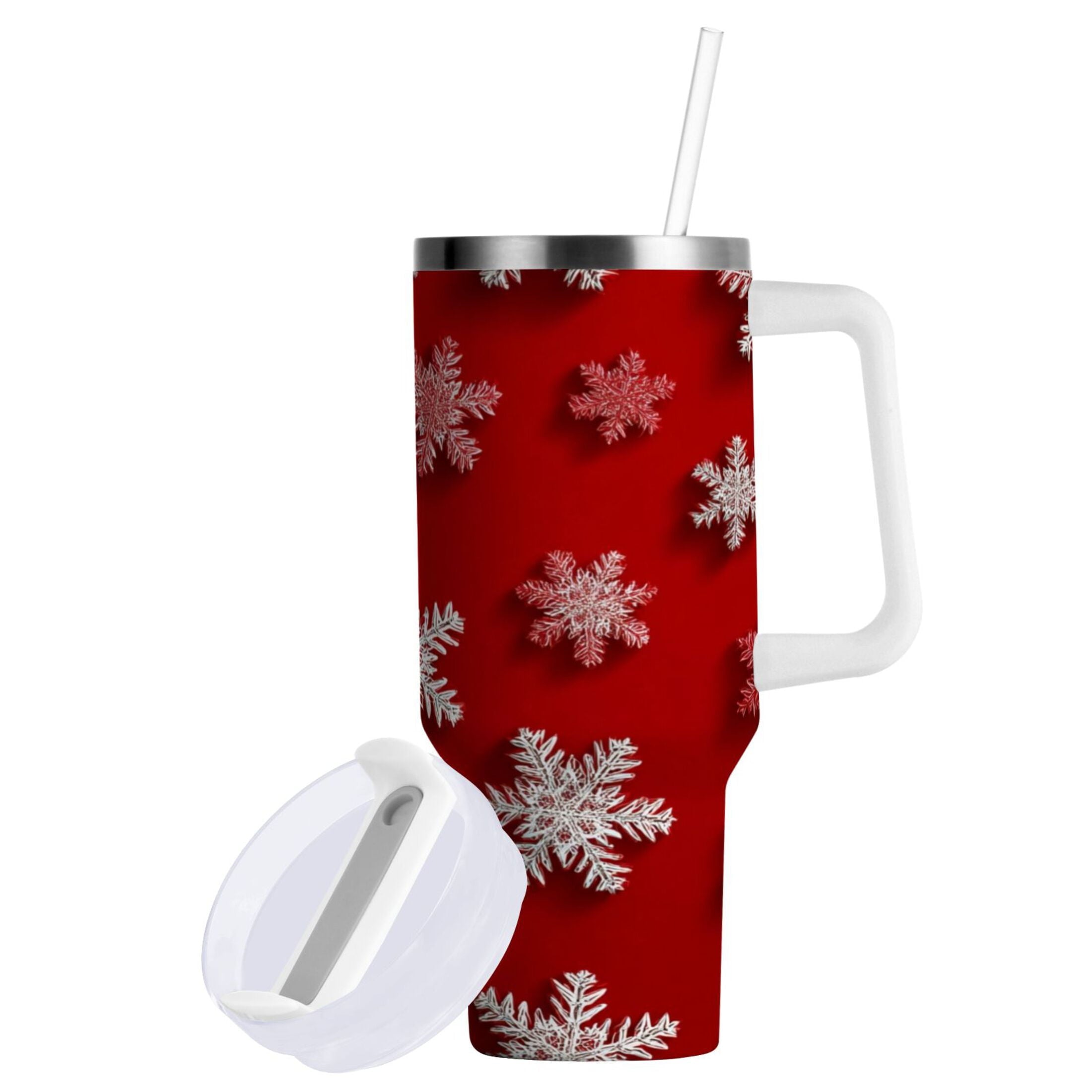 30 oz Insulated Stainless Steel Tumbler Double Wall Stainless Steel Tumbler with 2-Way Drinking Red and White Snowflakes - Choice 949