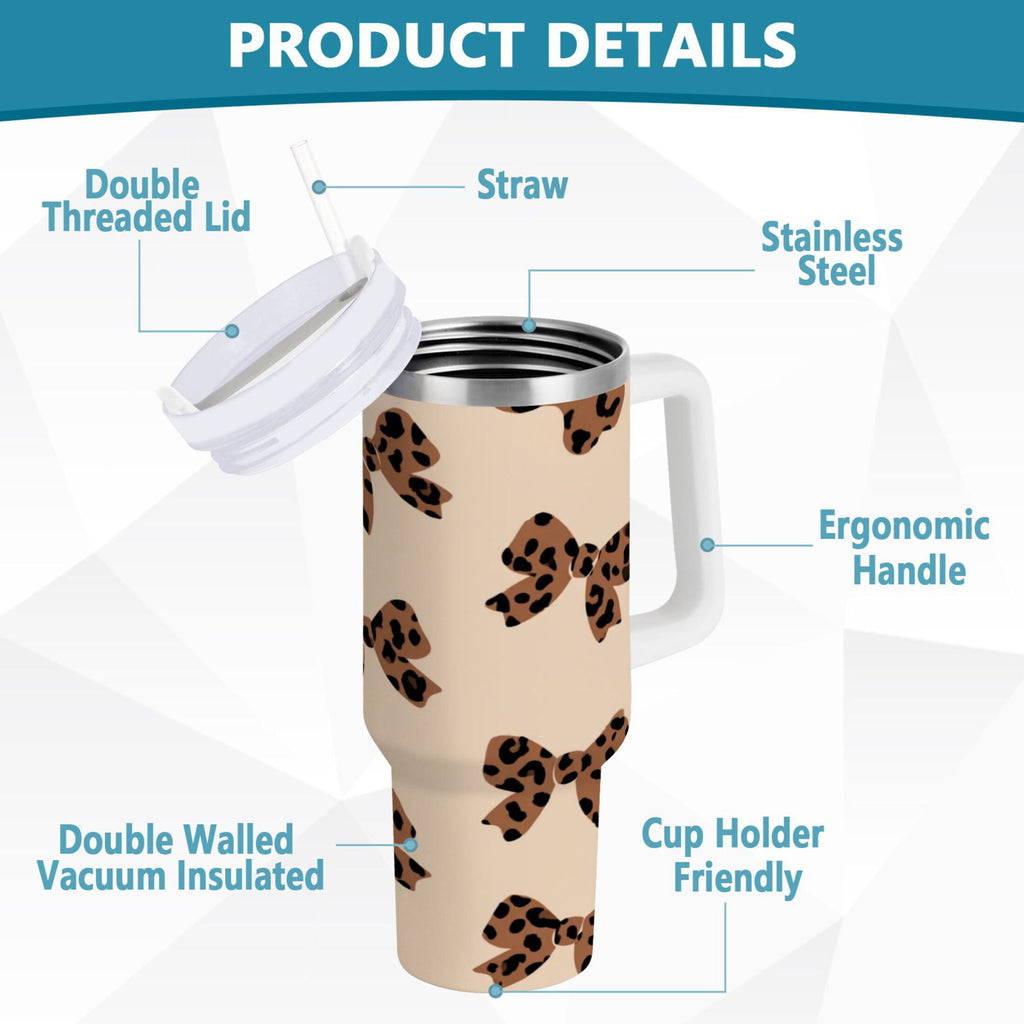 30 oz Insulated Stainless Steel Tumbler Double Wall Stainless Steel Tumbler with 2-Way Drinking Cute Brown Bow - Choice 476