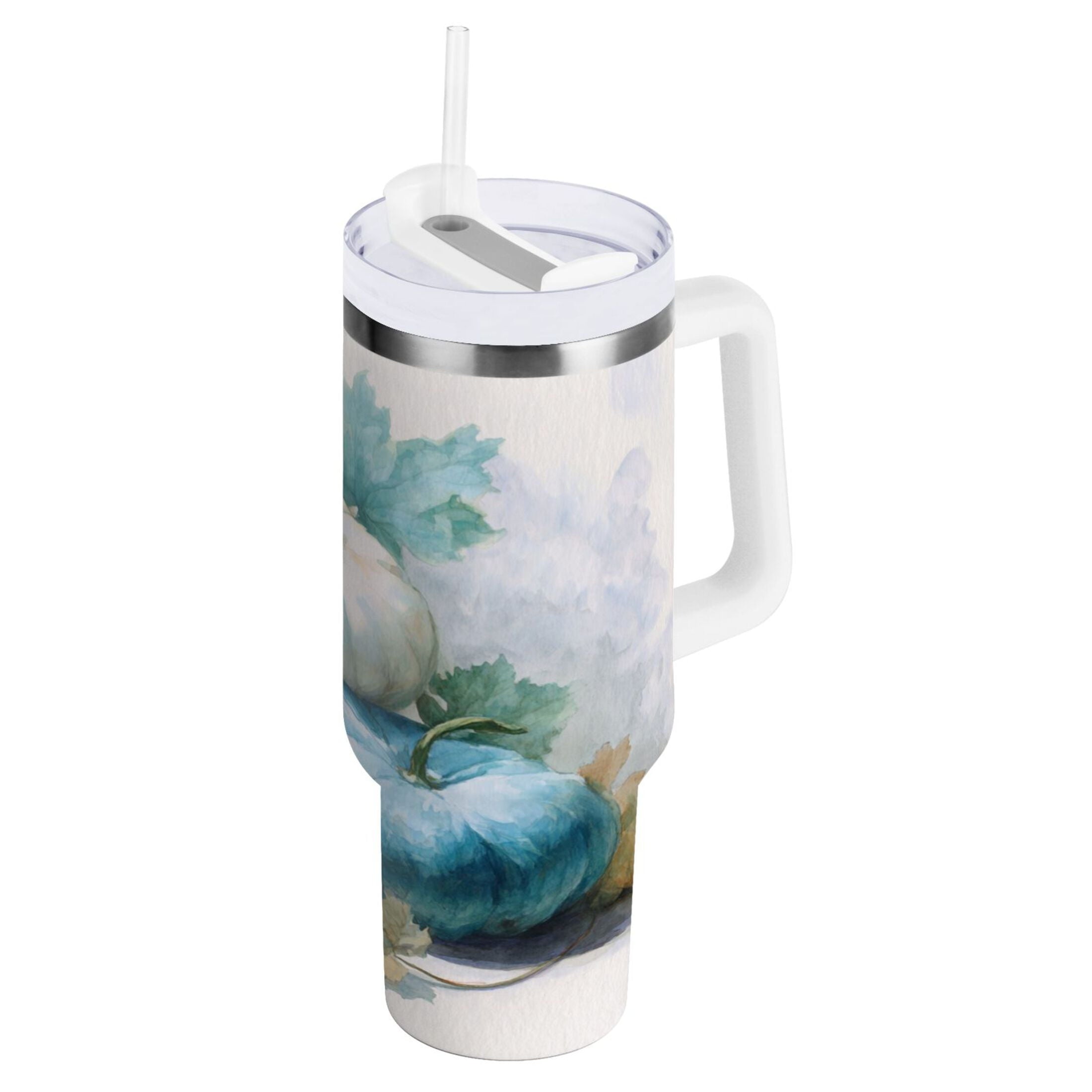 40 oz Insulated Stainless Steel Tumbler Double Wall Stainless Steel Tumbler with 2-Way Drinking Watercolor Pumpkins and Leaves - Choice 725