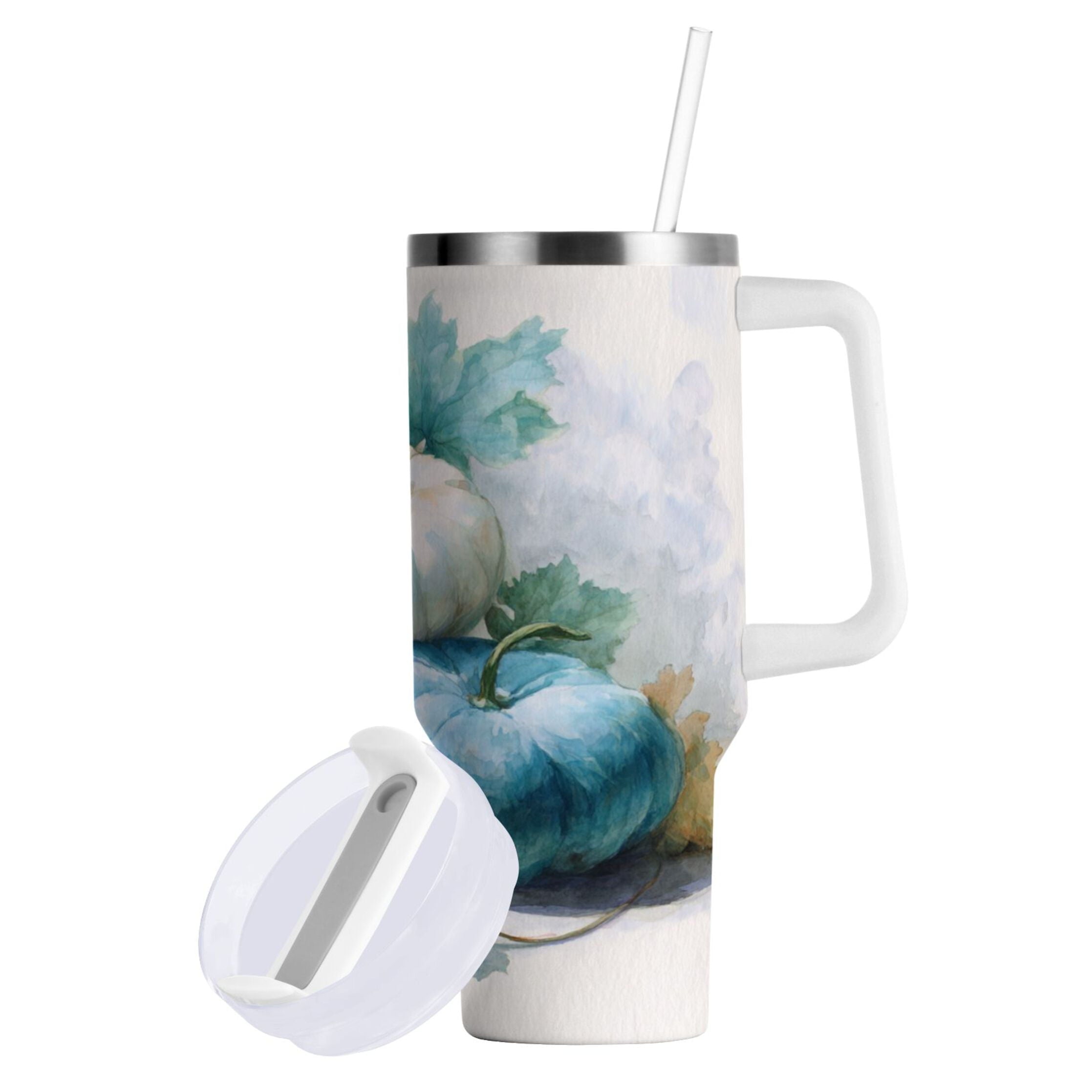 40 oz Insulated Stainless Steel Tumbler Double Wall Stainless Steel Tumbler with 2-Way Drinking Watercolor Pumpkins and Leaves - Choice 725