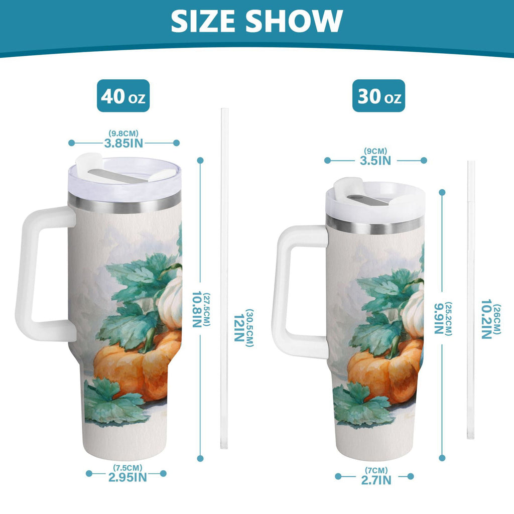 40 oz Insulated Stainless Steel Tumbler Double Wall Stainless Steel Tumbler with 2-Way Drinking Watercolor Pumpkins and Leaves - Choice 725