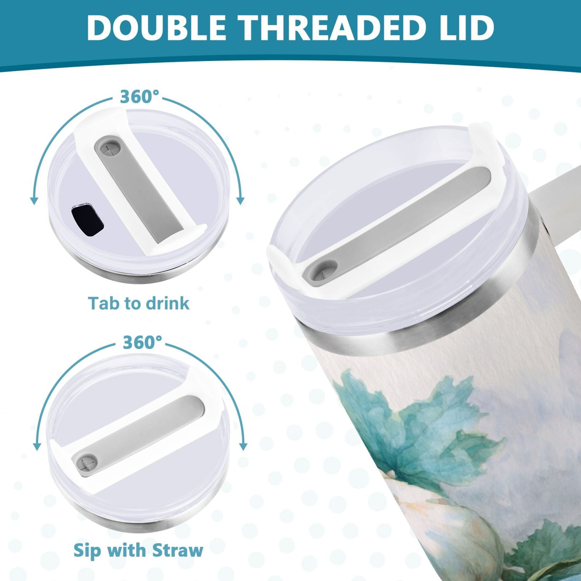 40 oz Insulated Stainless Steel Tumbler Double Wall Stainless Steel Tumbler with 2-Way Drinking Watercolor Pumpkins and Leaves - Choice 725