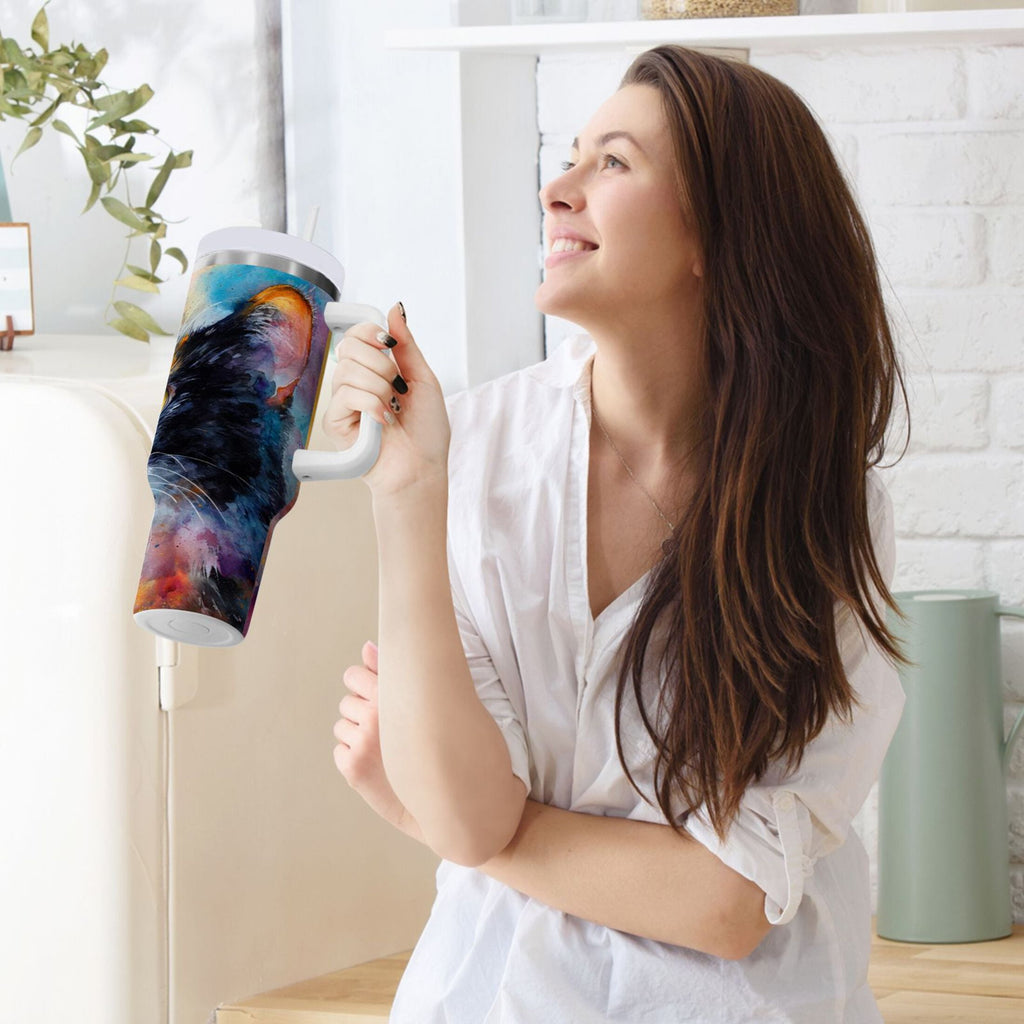 30 oz Insulated Stainless Steel Tumbler Double Wall Stainless Steel Tumbler with 2-Way Drinking Watercolor Calico Cat - Choice 819