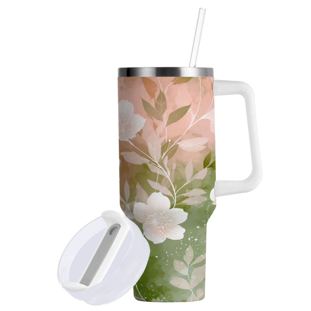 30 oz Insulated Stainless Steel Tumbler Double Wall Stainless Steel Tumbler with 2-Way Drinking Gradient Elegant Floral - Choice 127