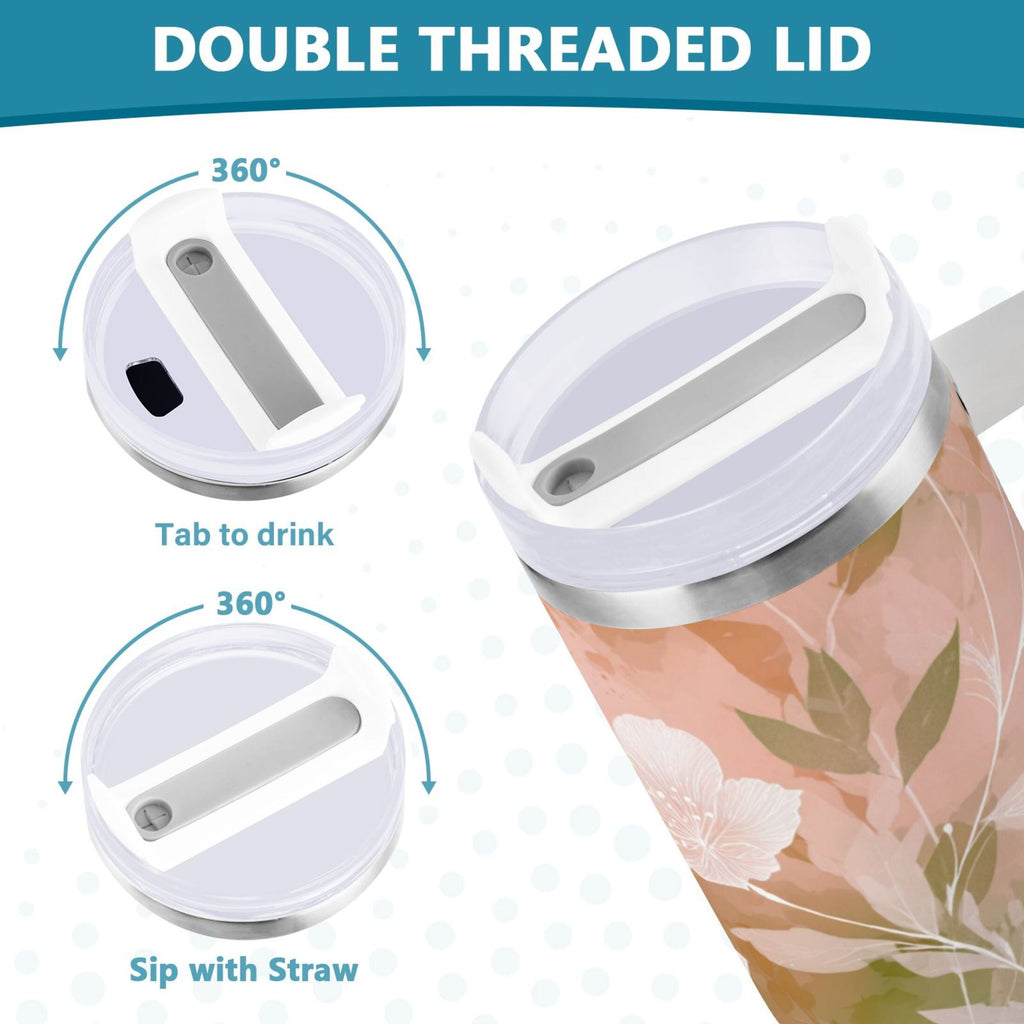 30 oz Insulated Stainless Steel Tumbler Double Wall Stainless Steel Tumbler with 2-Way Drinking Gradient Elegant Floral - Choice 127