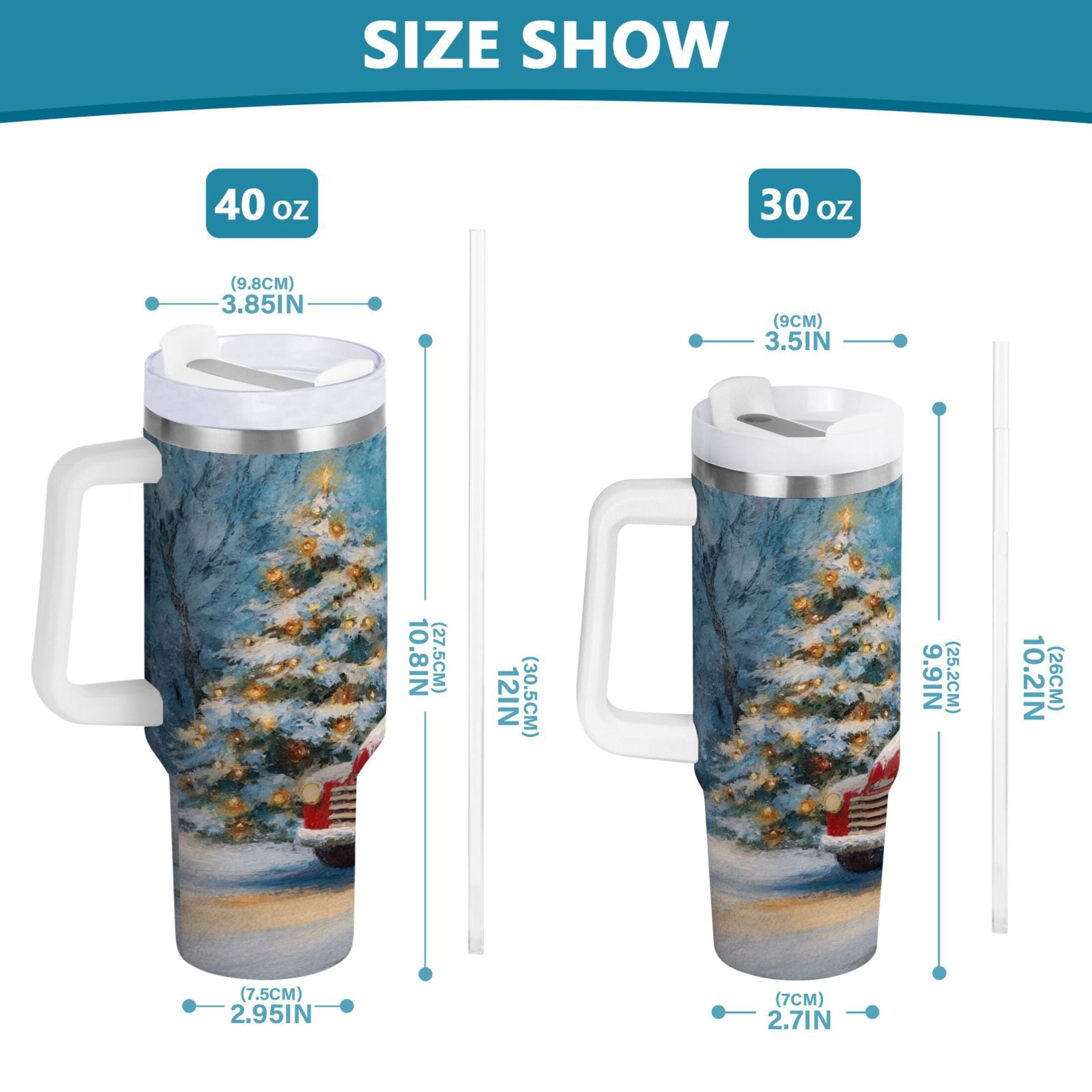 40 oz Insulated Stainless Steel Tumbler Double Wall Stainless Steel Tumbler with 2-Way Drinking Christmas Snowman in A Red Truck - Choice 229