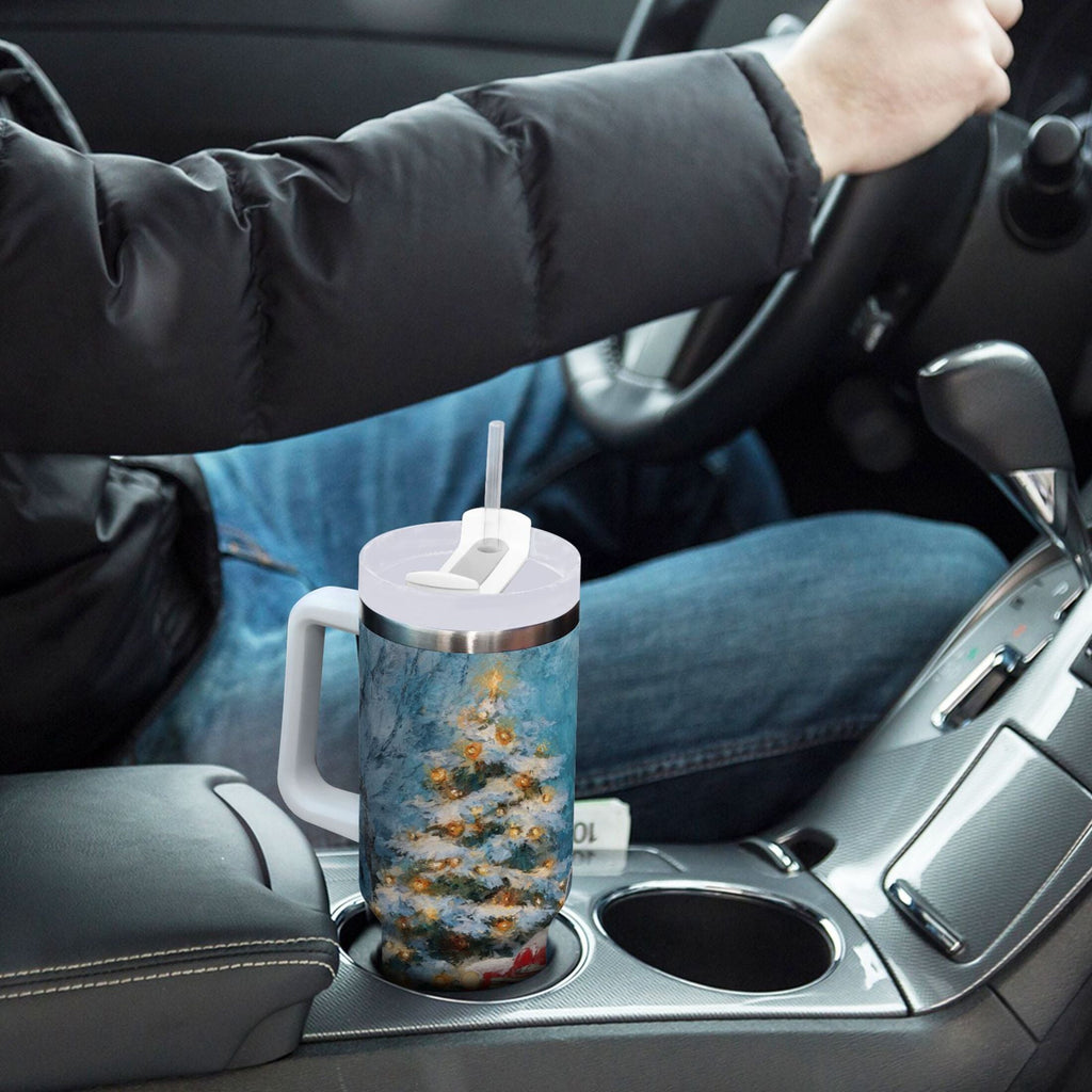 40 oz Insulated Stainless Steel Tumbler Double Wall Stainless Steel Tumbler with 2-Way Drinking Christmas Snowman in A Red Truck - Choice 229