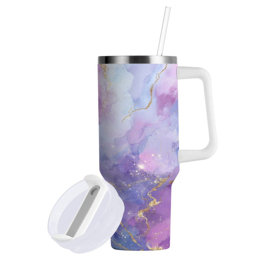 40 oz Insulated Stainless Steel Tumbler Double Wall Stainless Steel Tumbler with 2-Way Drinking Pink and Blue Marble Texture - Choice 353