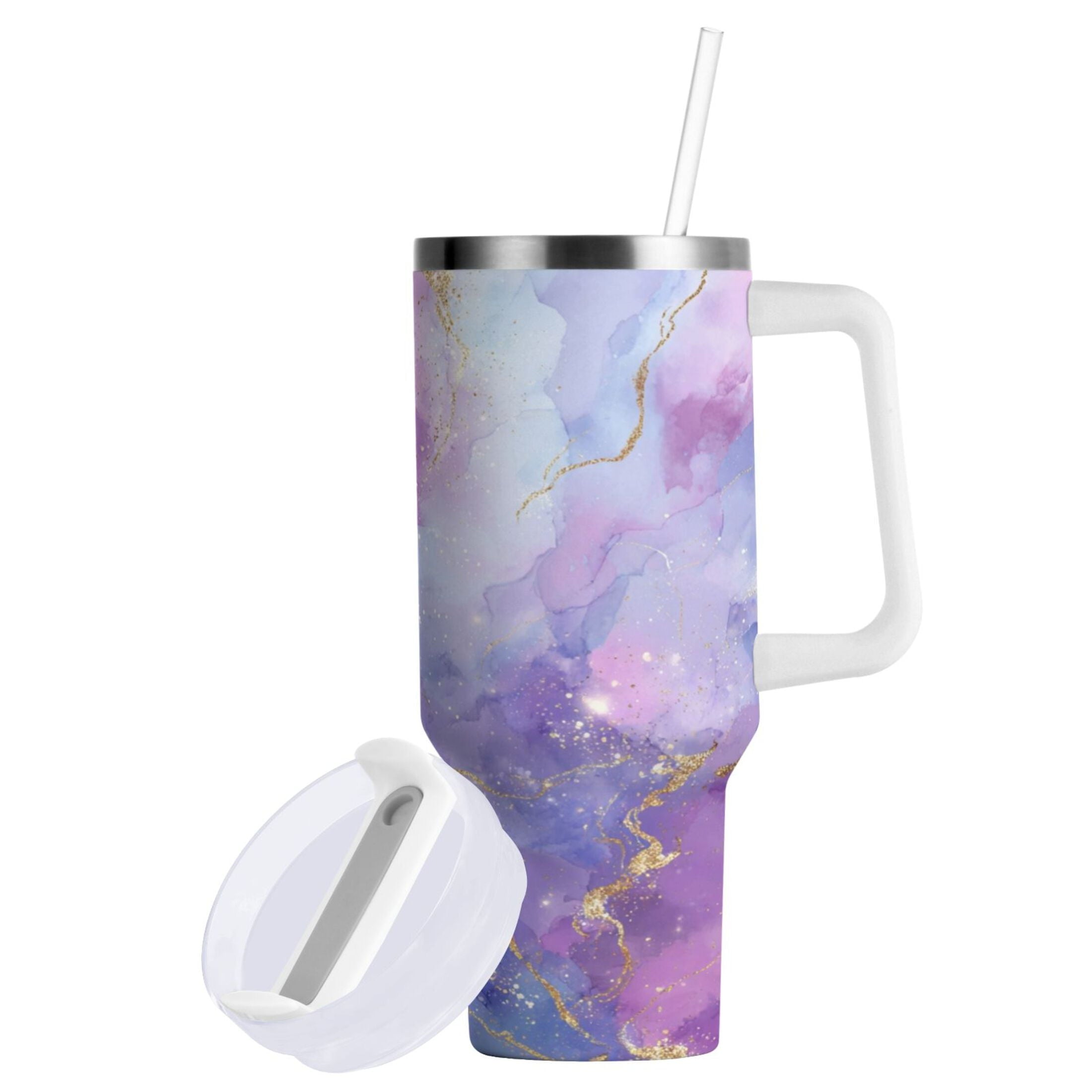 40 oz Insulated Stainless Steel Tumbler Double Wall Stainless Steel Tumbler with 2-Way Drinking Pink and Blue Marble Texture - Choice 353