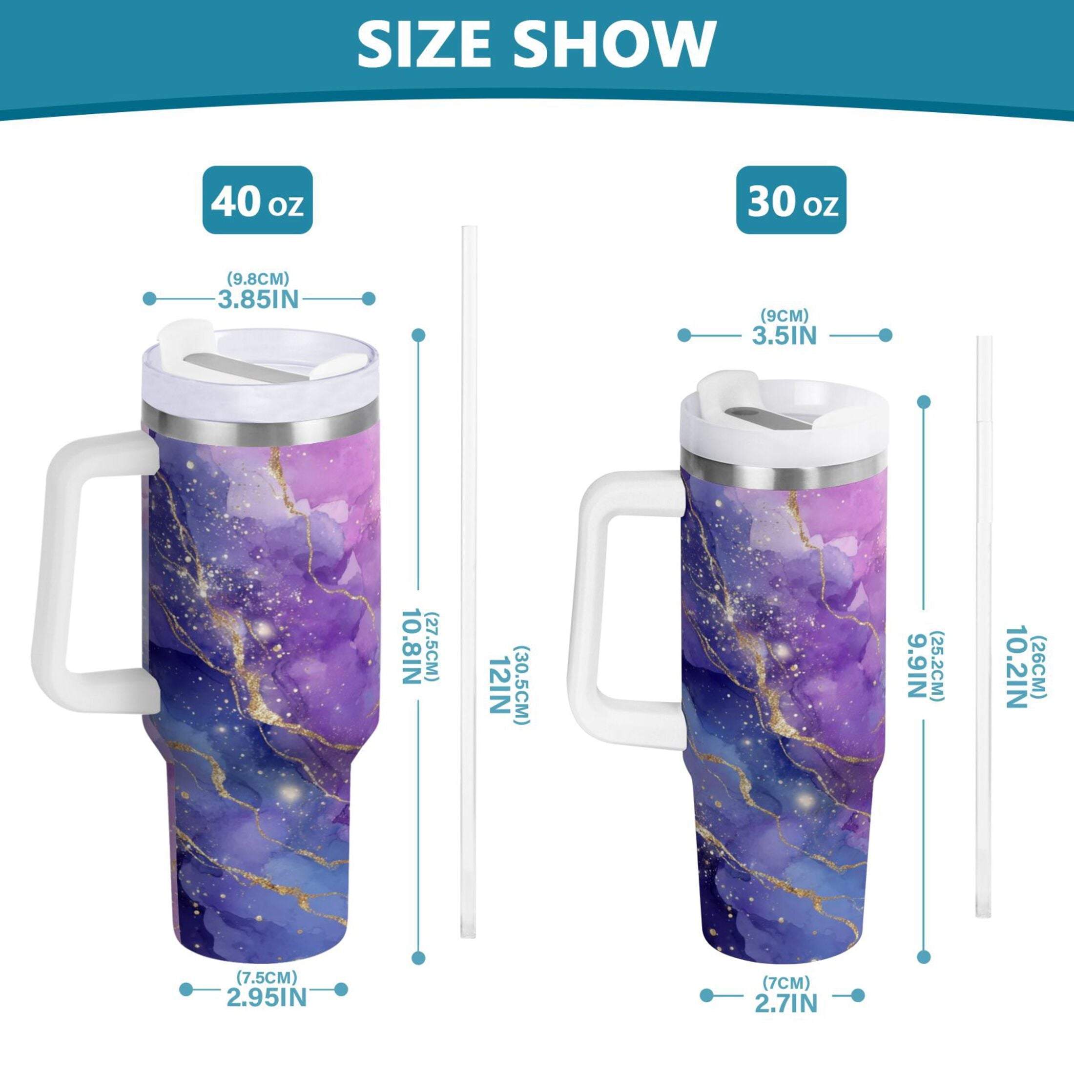 40 oz Insulated Stainless Steel Tumbler Double Wall Stainless Steel Tumbler with 2-Way Drinking Pink and Blue Marble Texture - Choice 353