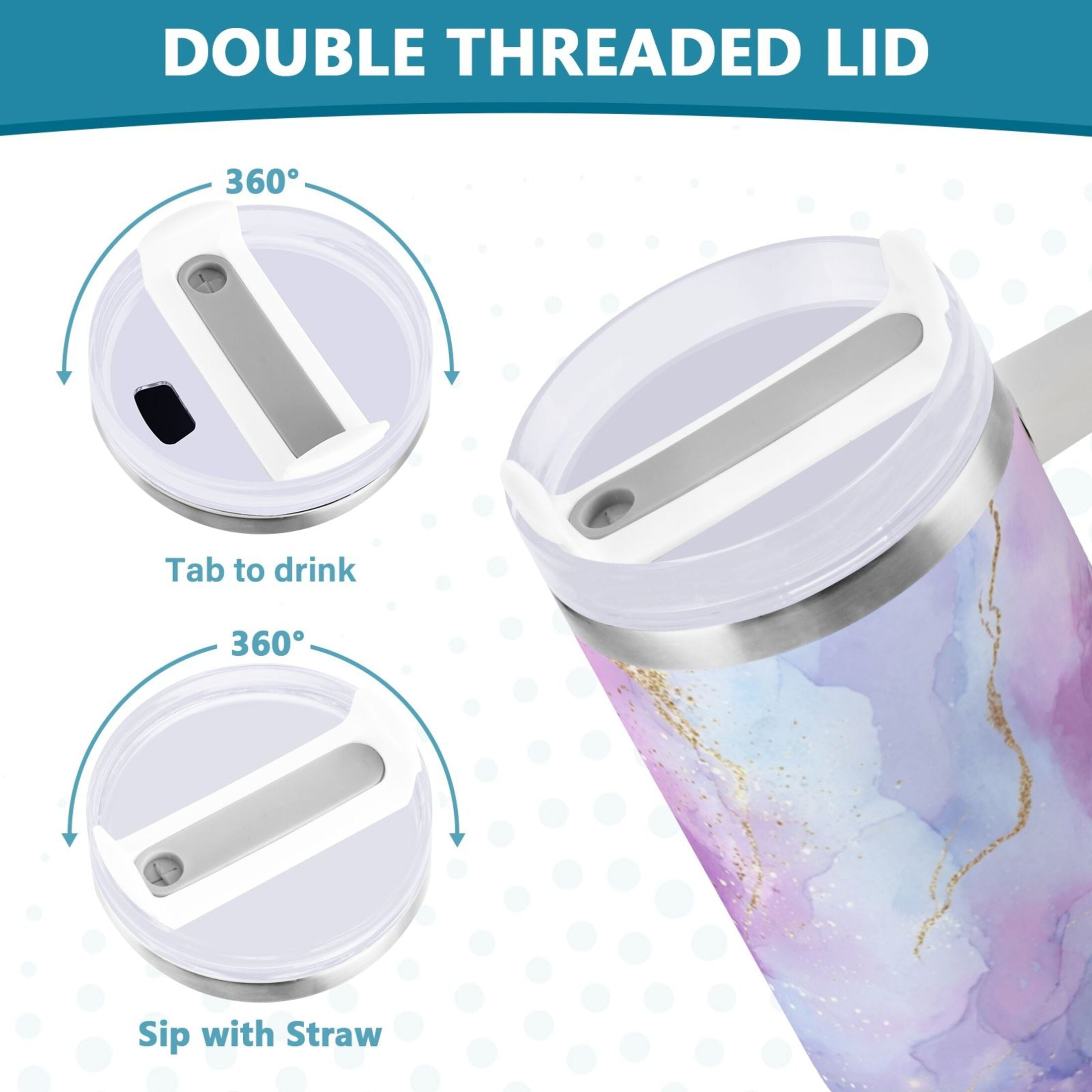 40 oz Insulated Stainless Steel Tumbler Double Wall Stainless Steel Tumbler with 2-Way Drinking Pink and Blue Marble Texture - Choice 353