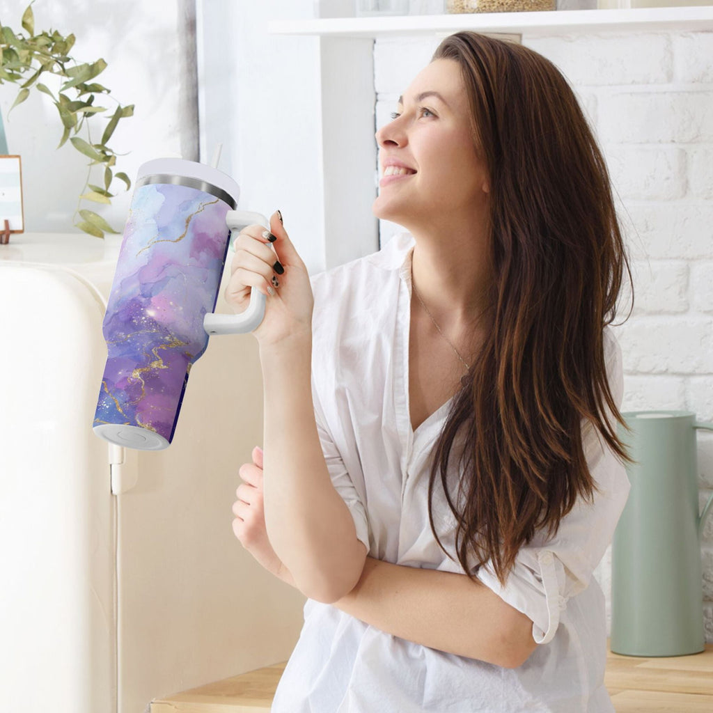 40 oz Insulated Stainless Steel Tumbler Double Wall Stainless Steel Tumbler with 2-Way Drinking Pink and Blue Marble Texture - Choice 353