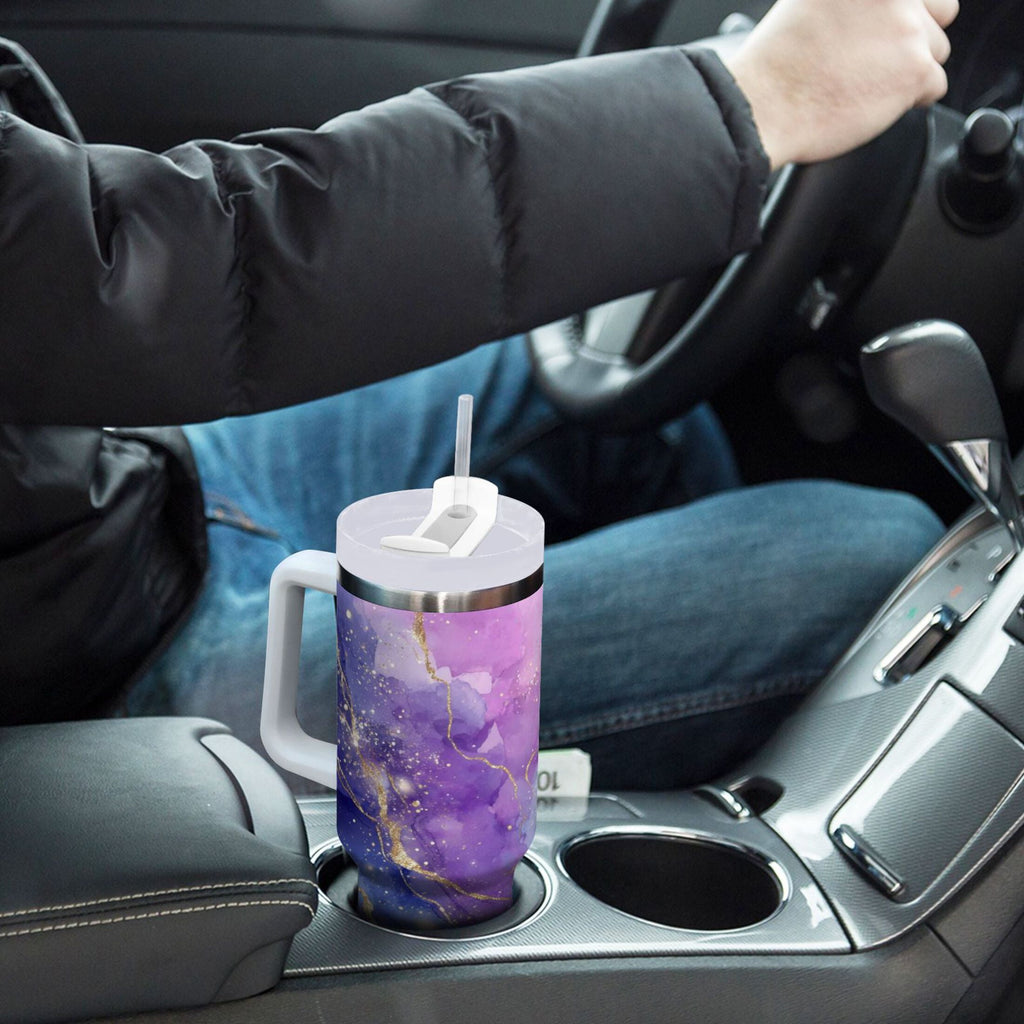 40 oz Insulated Stainless Steel Tumbler Double Wall Stainless Steel Tumbler with 2-Way Drinking Pink and Blue Marble Texture - Choice 353