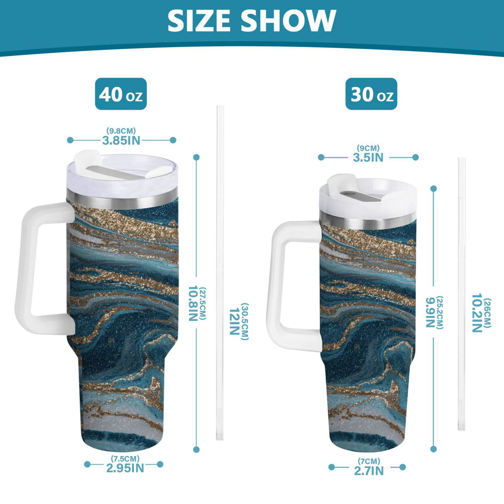 30 oz Insulated Stainless Steel Tumbler Double Wall Stainless Steel Tumbler with 2-Way Drinking Blue and Gold Swirling - Choice 682