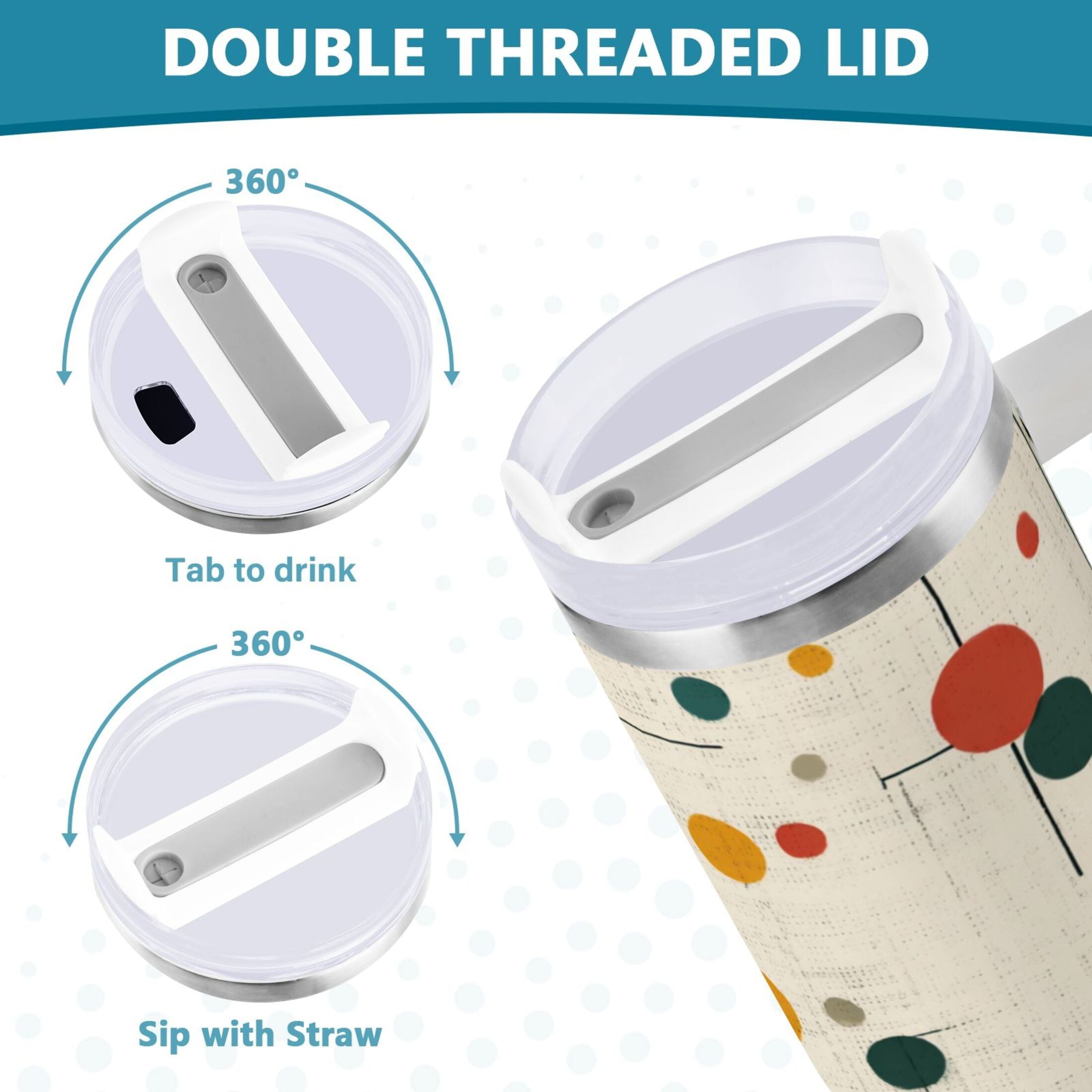 30 oz Insulated Stainless Steel Tumbler Double Wall Stainless Steel Tumbler with 2-Way Drinking Colorful Dots and Lines - Choice 615