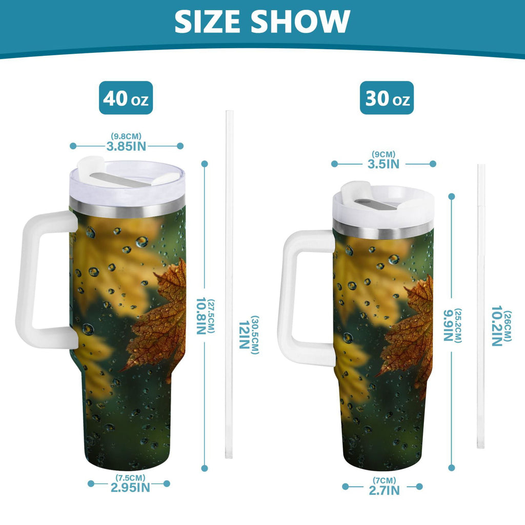 30 oz Insulated Stainless Steel Tumbler Double Wall Stainless Steel Tumbler with 2-Way Drinking Leaves with Water Droplets - Choice 218