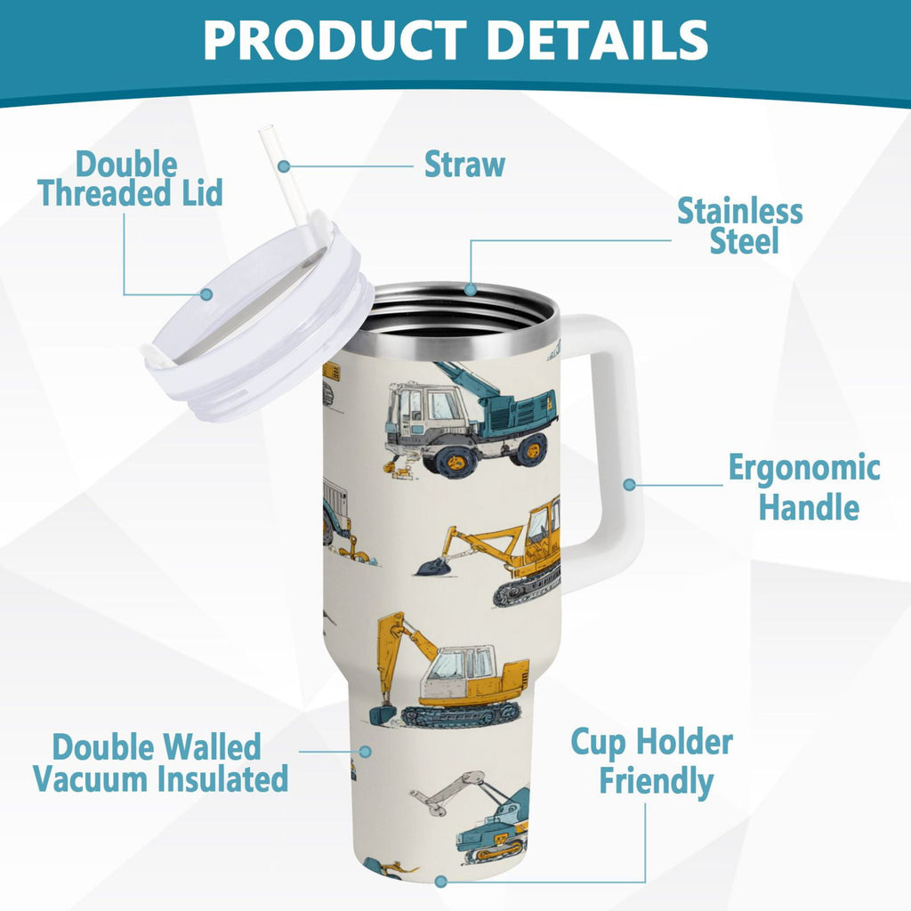 30 oz Insulated Stainless Steel Tumbler Double Wall Stainless Steel Tumbler with 2-Way Drinking Engineering Vehicle Pattern - Choice 742