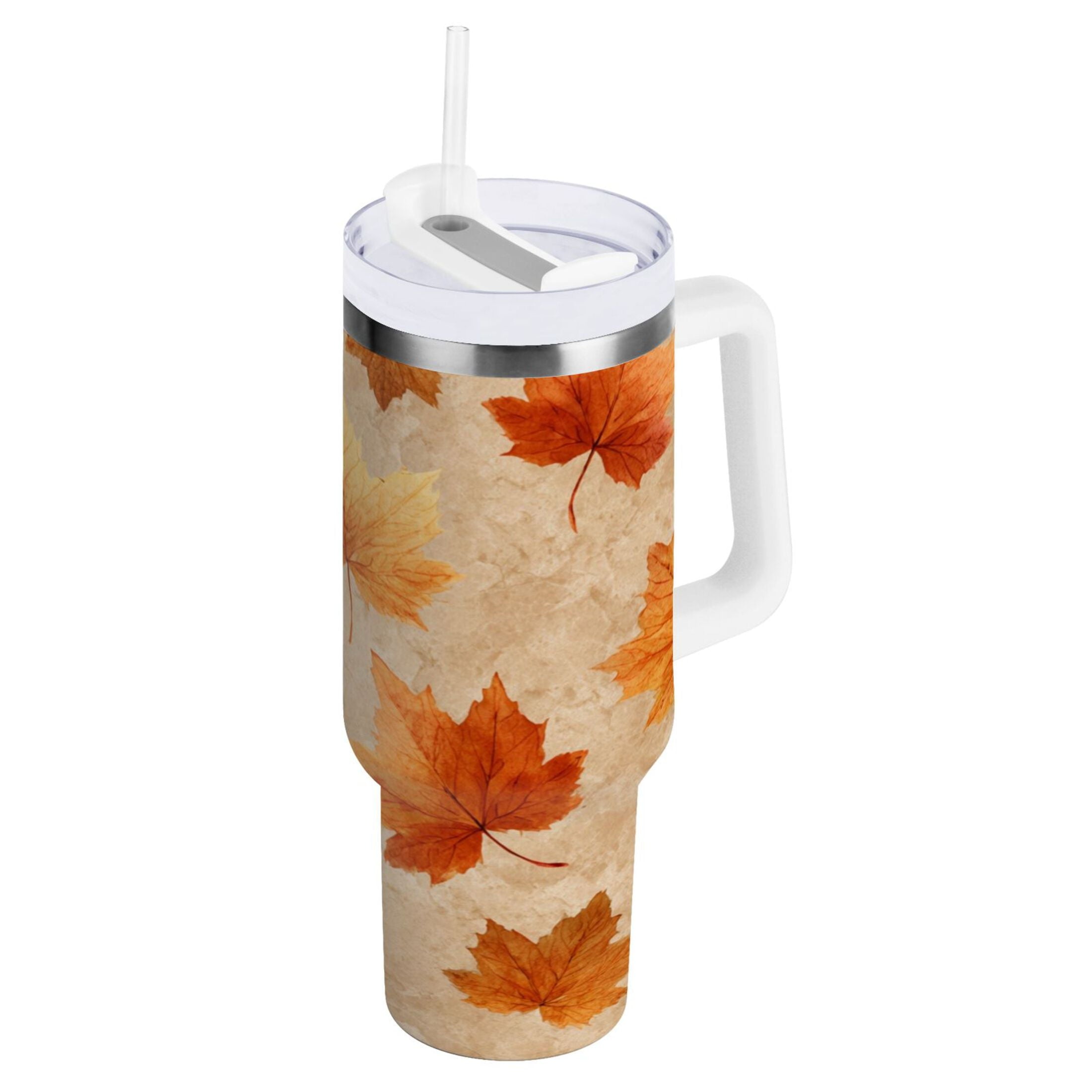 40 oz Insulated Stainless Steel Tumbler Double Wall Stainless Steel Tumbler with 2-Way Drinking Orange Autumn Leaves Pattern - Choice 463