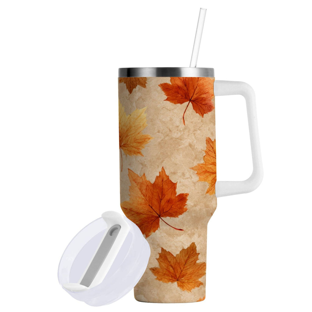 40 oz Insulated Stainless Steel Tumbler Double Wall Stainless Steel Tumbler with 2-Way Drinking Orange Autumn Leaves Pattern - Choice 463