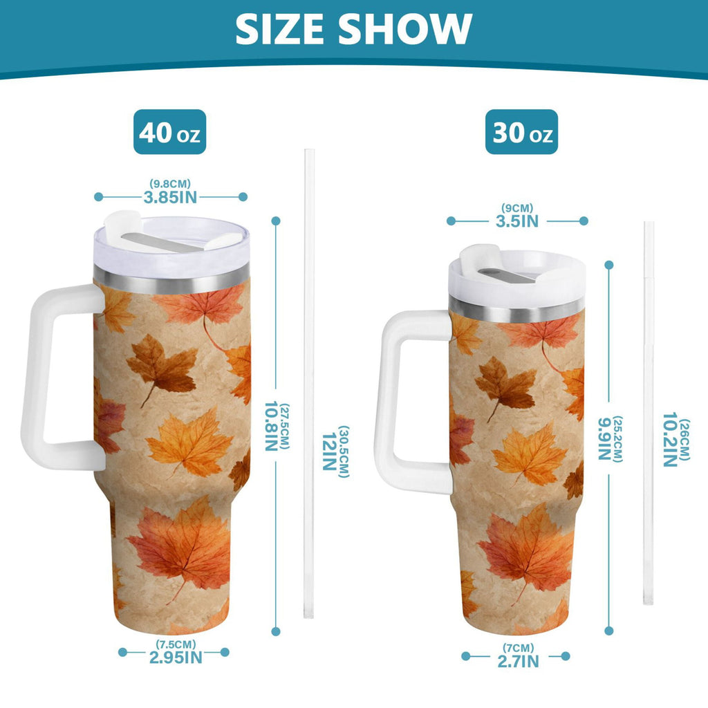40 oz Insulated Stainless Steel Tumbler Double Wall Stainless Steel Tumbler with 2-Way Drinking Orange Autumn Leaves Pattern - Choice 463