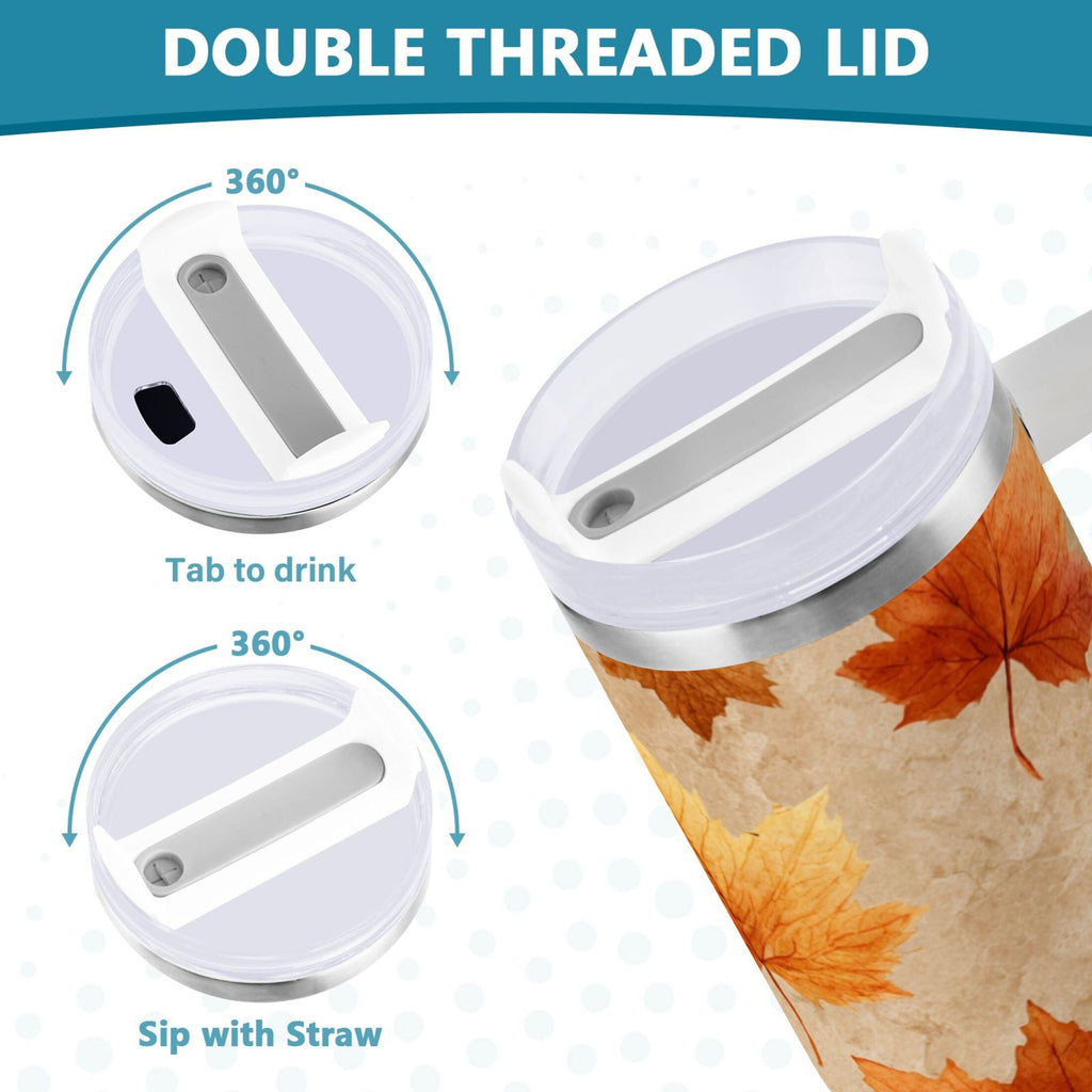 40 oz Insulated Stainless Steel Tumbler Double Wall Stainless Steel Tumbler with 2-Way Drinking Orange Autumn Leaves Pattern - Choice 463