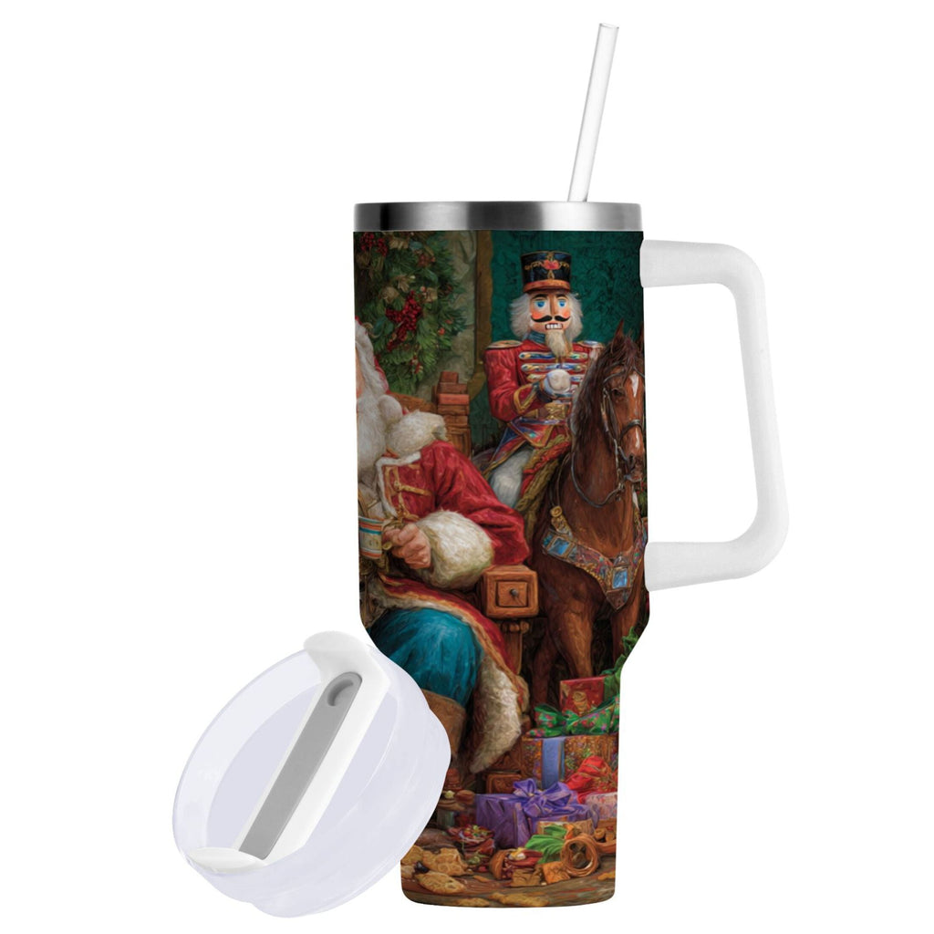 40 oz Insulated Stainless Steel Tumbler Double Wall Stainless Steel Tumbler with 2-Way Drinking Santa Eating Cookies - Choice 777