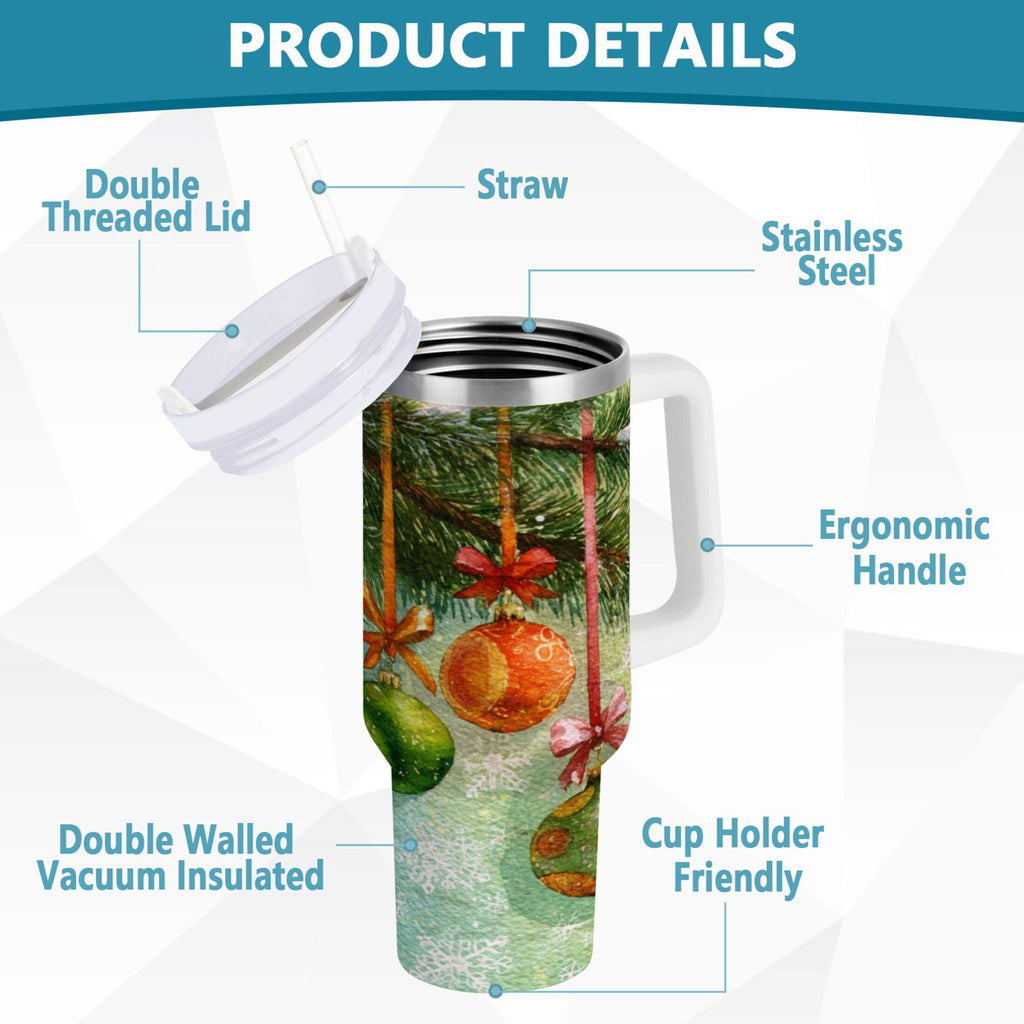 30 oz Insulated Stainless Steel Tumbler Double Wall Stainless Steel Tumbler with 2-Way Drinking Christmas Ornaments Watercolor Painting - Choice 529
