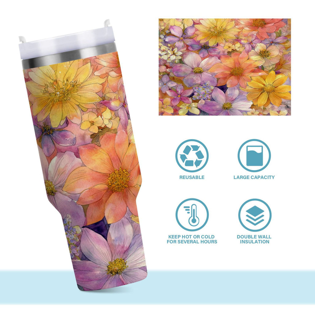 30 oz Insulated Stainless Steel Tumbler Double Wall Stainless Steel Tumbler with 2-Way Drinking Summer Blossoms - Choice 170