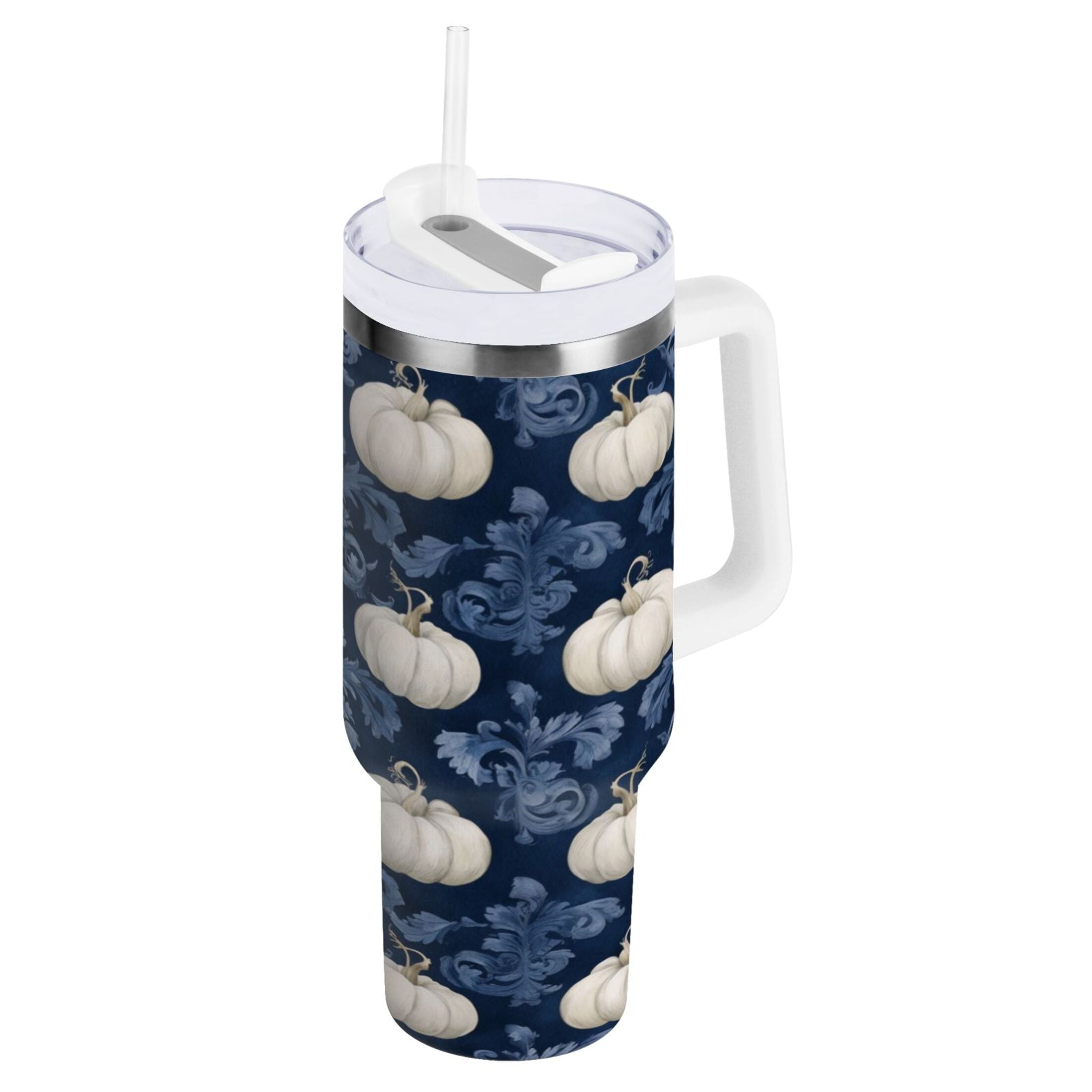 30 oz Insulated Stainless Steel Tumbler Double Wall Stainless Steel Tumbler with 2-Way Drinking Watercolor White Pumpkins - Choice 548