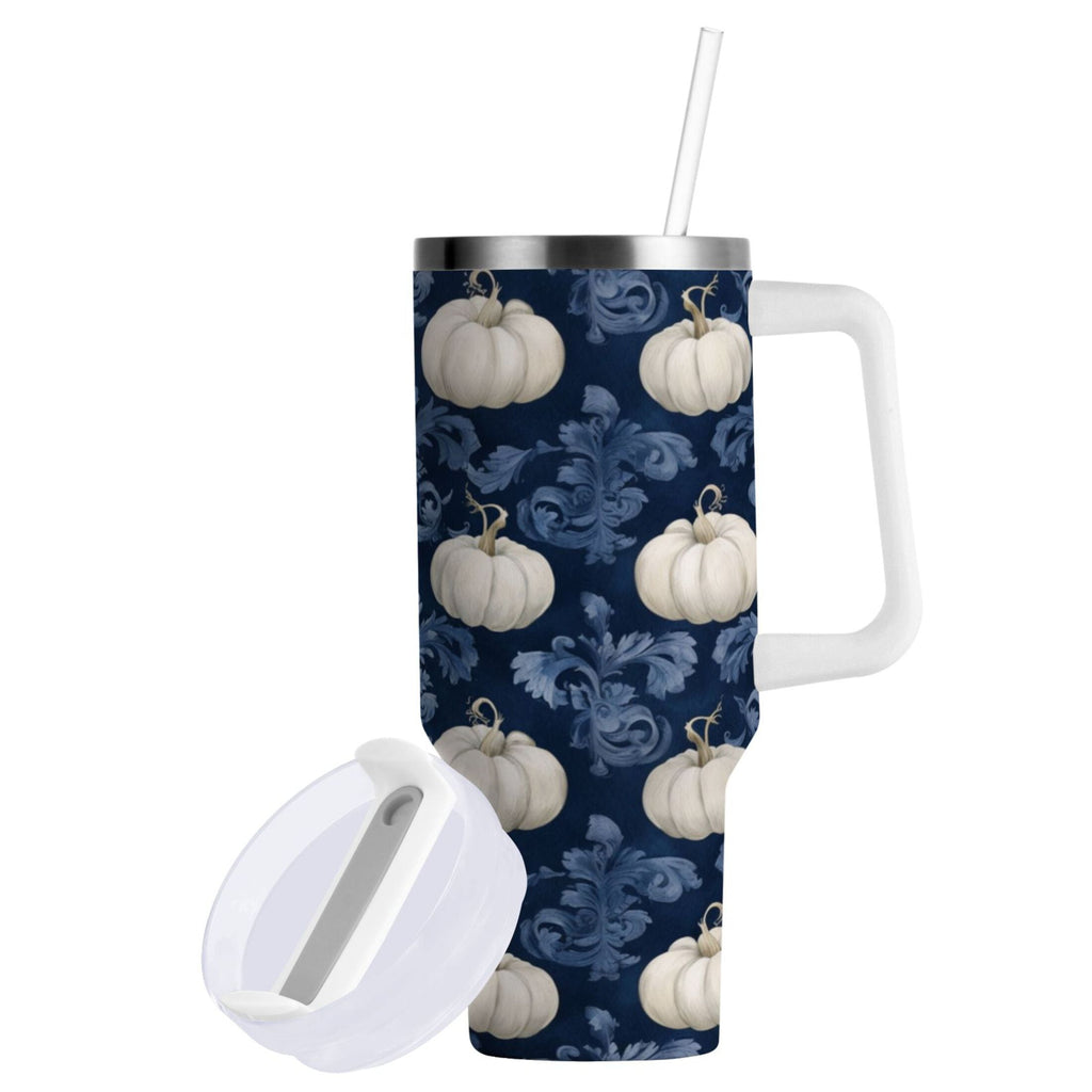 30 oz Insulated Stainless Steel Tumbler Double Wall Stainless Steel Tumbler with 2-Way Drinking Watercolor White Pumpkins - Choice 548