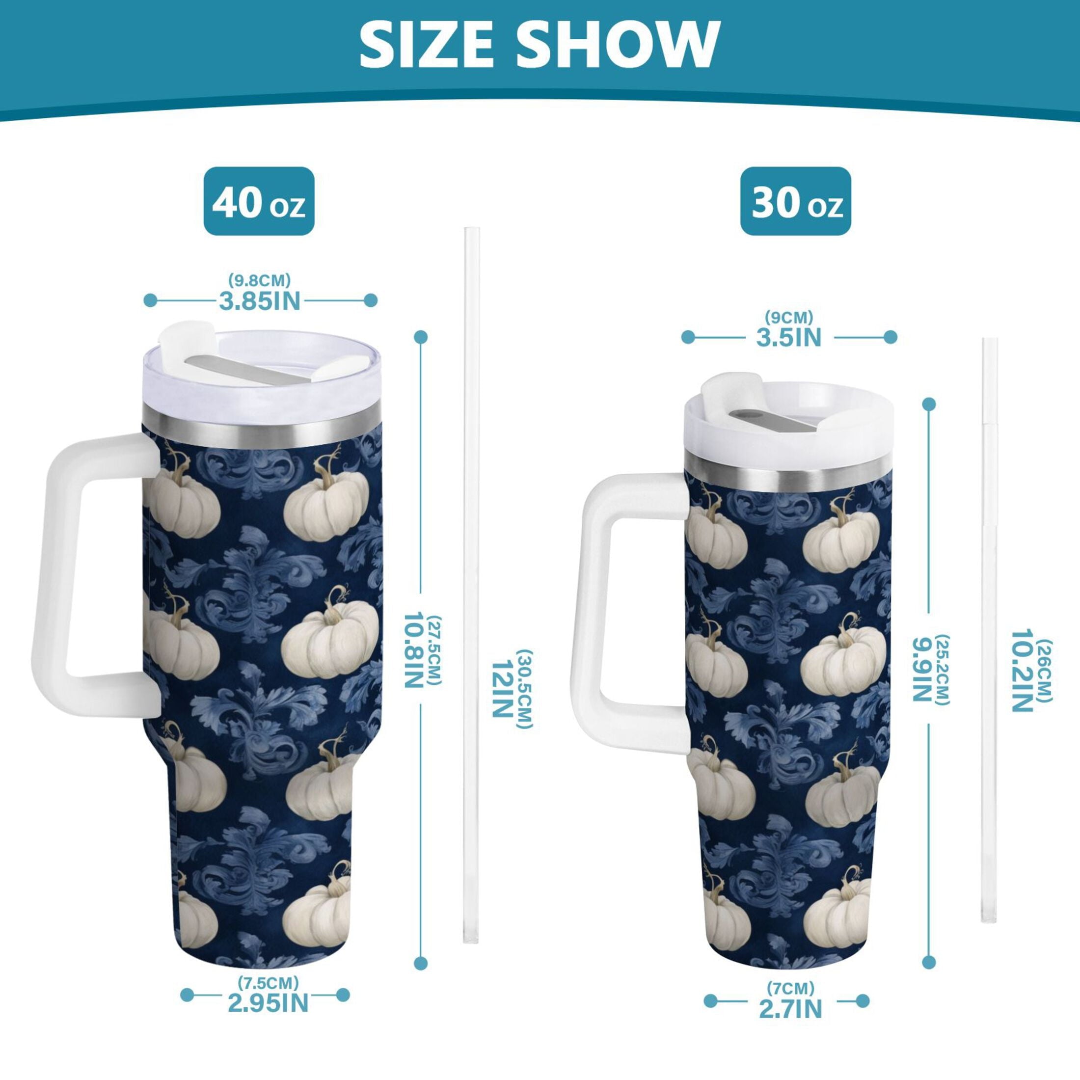 30 oz Insulated Stainless Steel Tumbler Double Wall Stainless Steel Tumbler with 2-Way Drinking Watercolor White Pumpkins - Choice 548