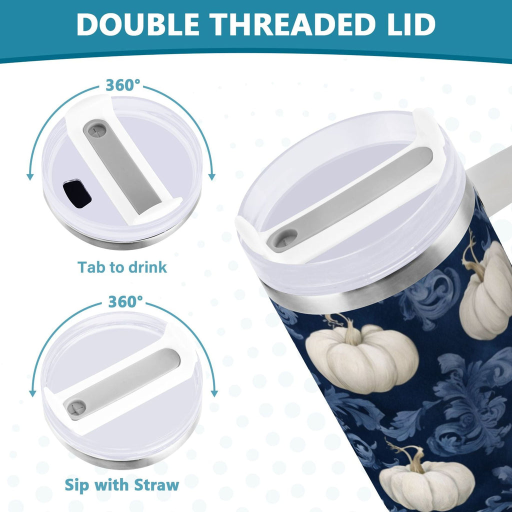 30 oz Insulated Stainless Steel Tumbler Double Wall Stainless Steel Tumbler with 2-Way Drinking Watercolor White Pumpkins - Choice 548