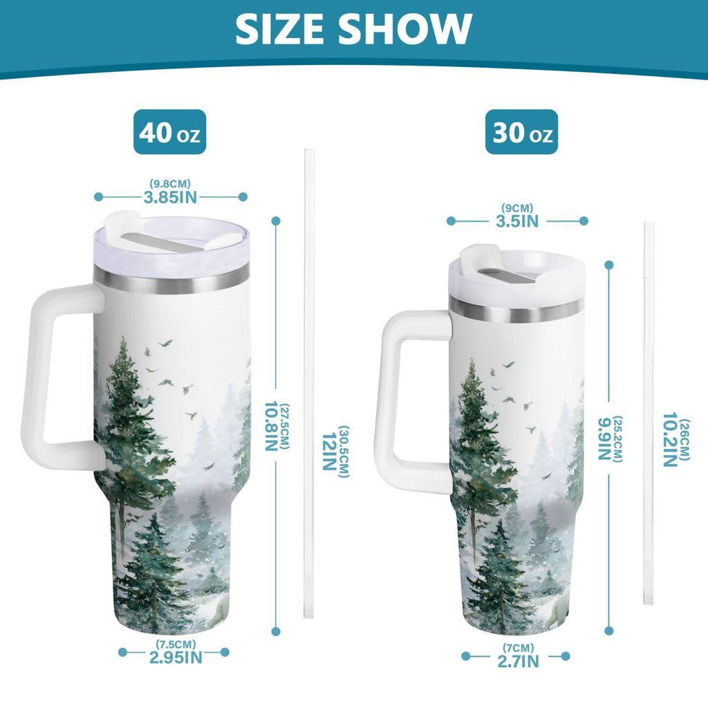 30 oz Insulated Stainless Steel Tumbler Double Wall Stainless Steel Tumbler with 2-Way Drinking Green Snowy Forest Scene - Choice 514