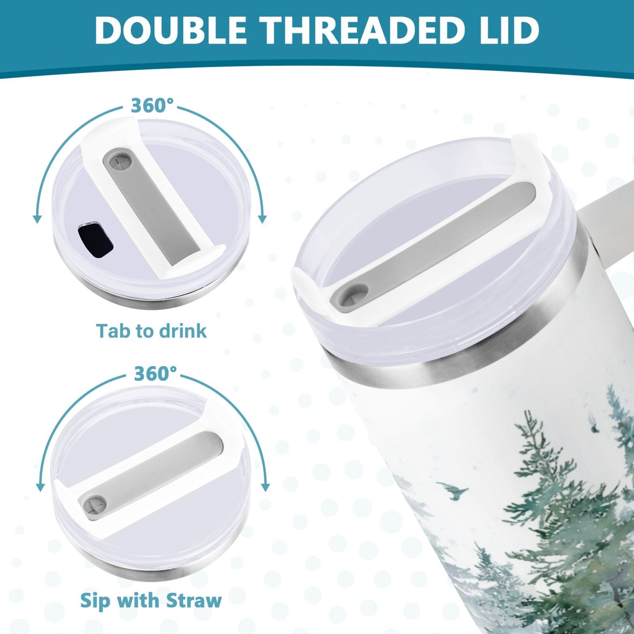 30 oz Insulated Stainless Steel Tumbler Double Wall Stainless Steel Tumbler with 2-Way Drinking Green Snowy Forest Scene - Choice 514