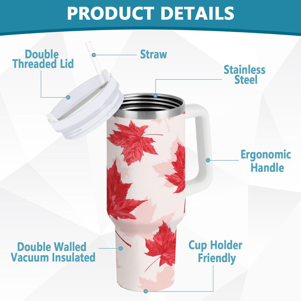 40 oz Insulated Stainless Steel Tumbler Double Wall Stainless Steel Tumbler with 2-Way Drinking Red Maple Leaves Pattern - Choice 446