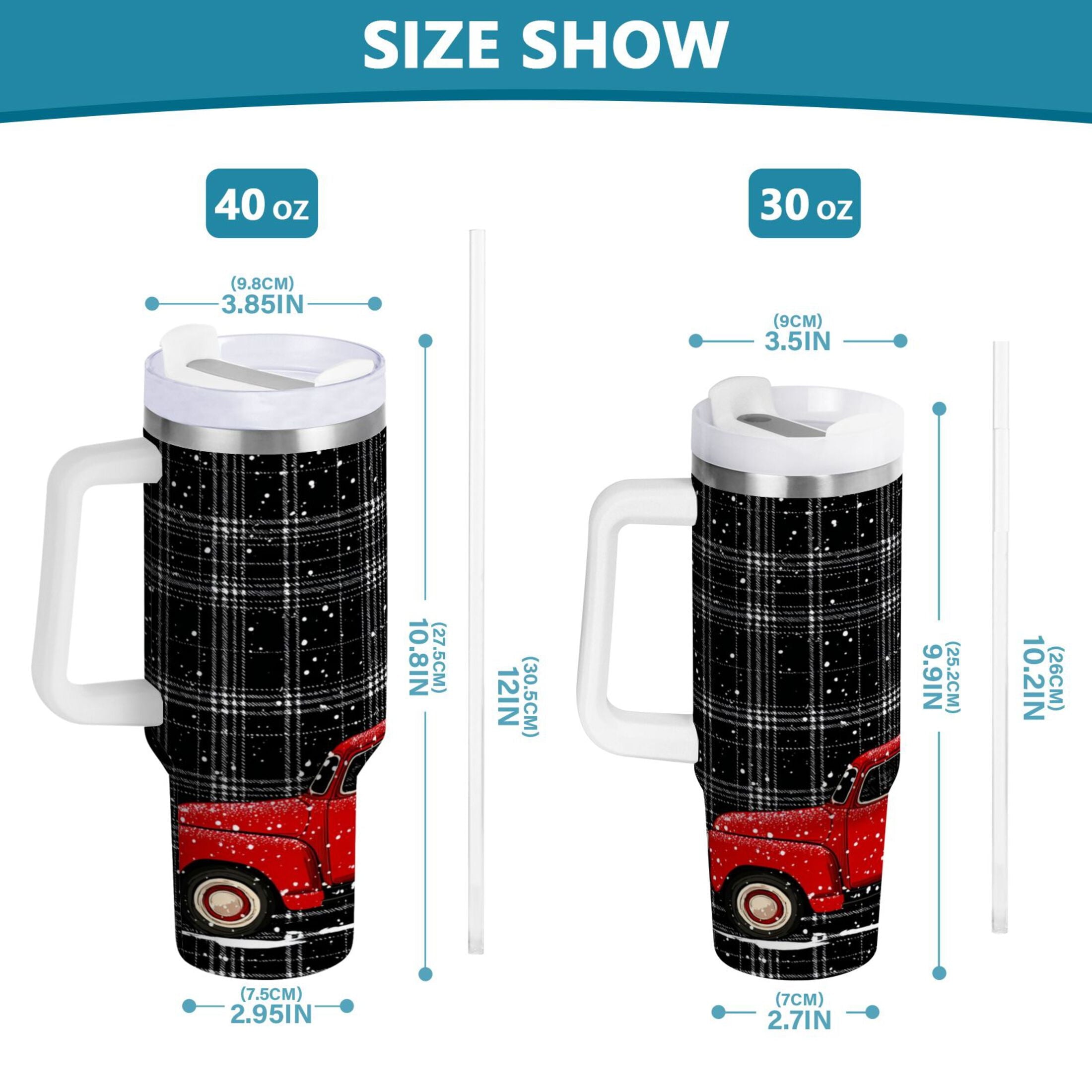 40 oz Insulated Stainless Steel Tumbler Double Wall Stainless Steel Tumbler with 2-Way Drinking Red Truck with Christmas Tree - Choice 687