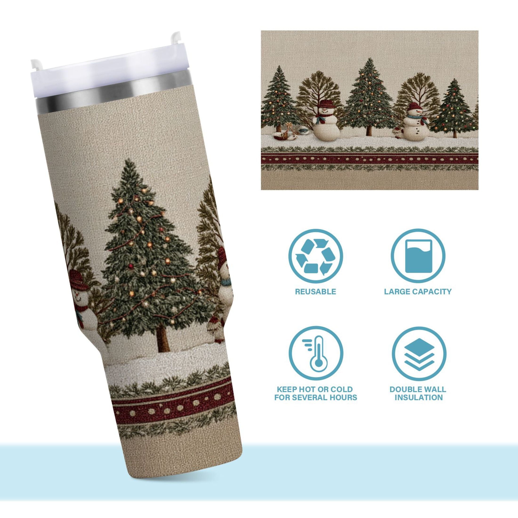 30 oz Insulated Stainless Steel Tumbler Double Wall Stainless Steel Tumbler with 2-Way Drinking Snowmen and Deer in The Forest - Choice 201