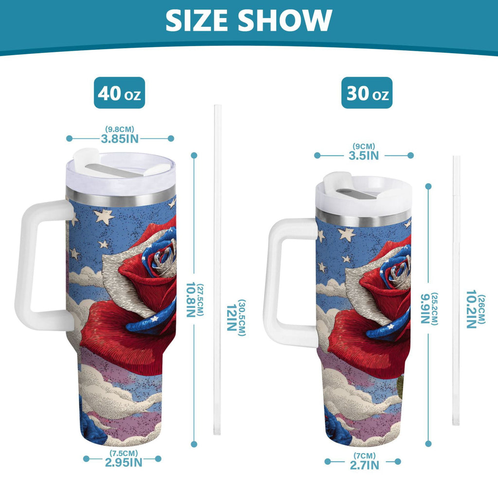 40 oz Insulated Stainless Steel Tumbler Double Wall Stainless Steel Tumbler with 2-Way Drinking Roses and Clouds - Choice 137