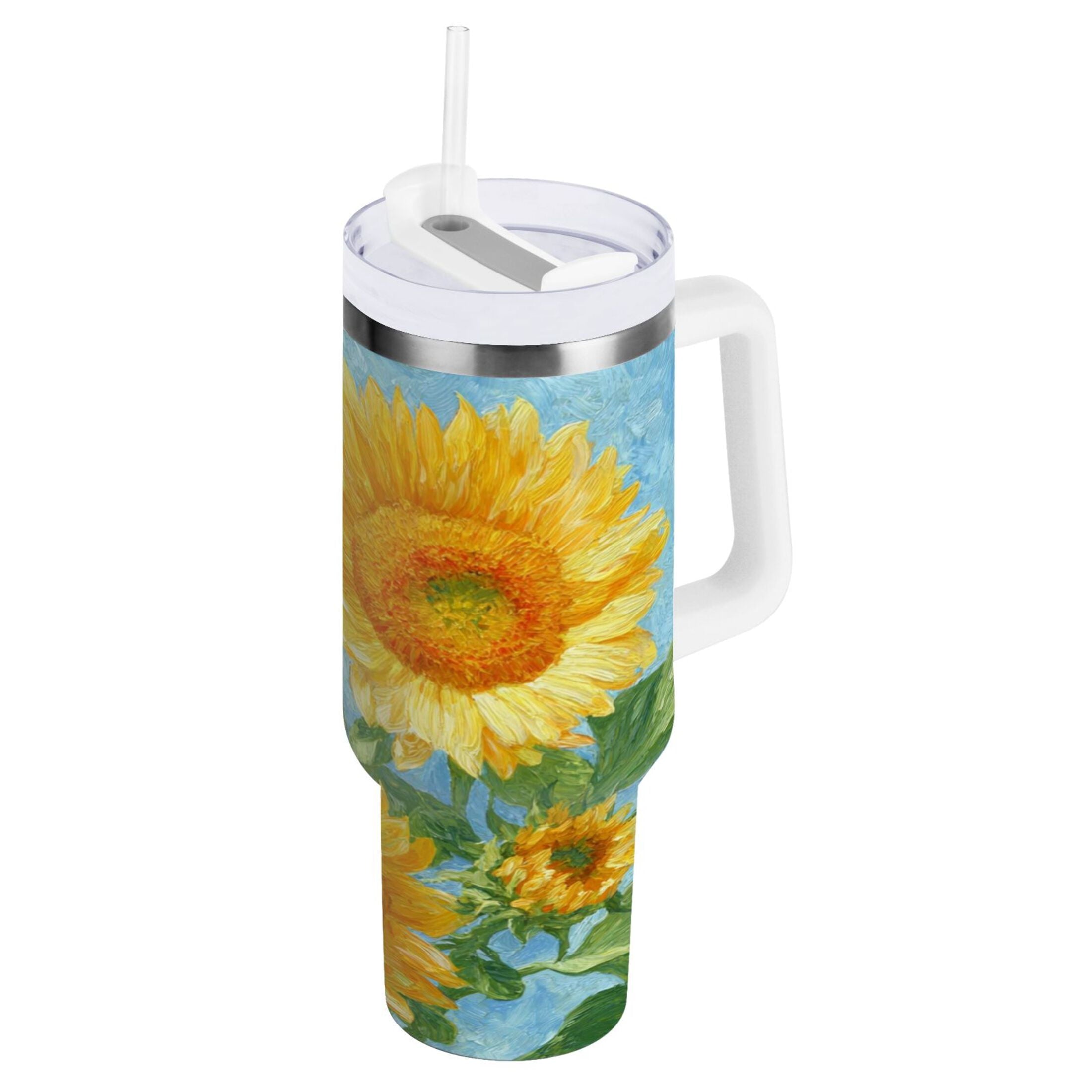 40 oz Insulated Stainless Steel Tumbler Double Wall Stainless Steel Tumbler with 2-Way Drinking Sunflower Oil Painting - Choice 548