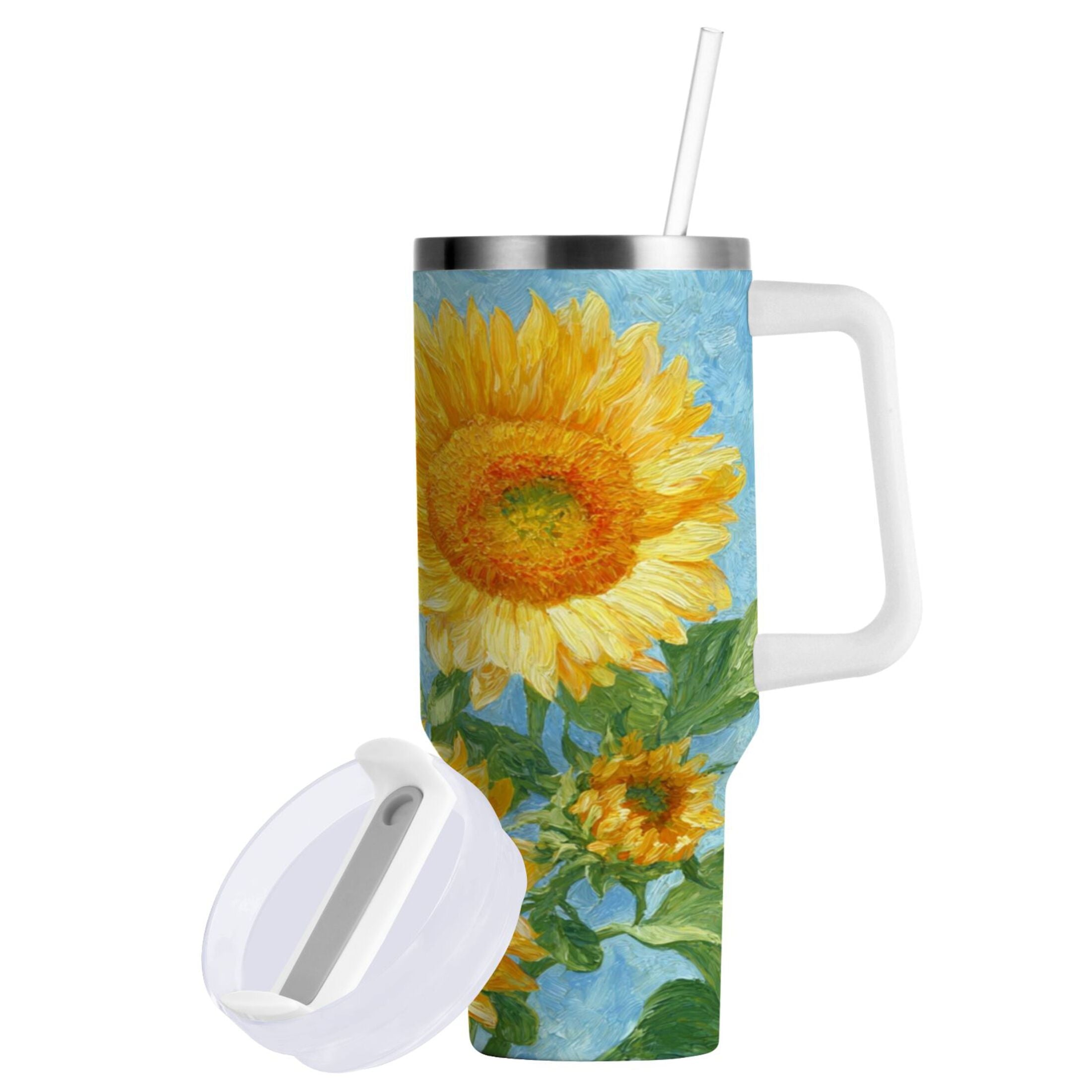 40 oz Insulated Stainless Steel Tumbler Double Wall Stainless Steel Tumbler with 2-Way Drinking Sunflower Oil Painting - Choice 548