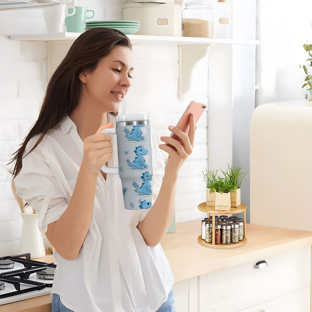 30 oz Insulated Stainless Steel Tumbler Double Wall Stainless Steel Tumbler with 2-Way Drinking Cartoon Blue Dinosaurs - Choice 815