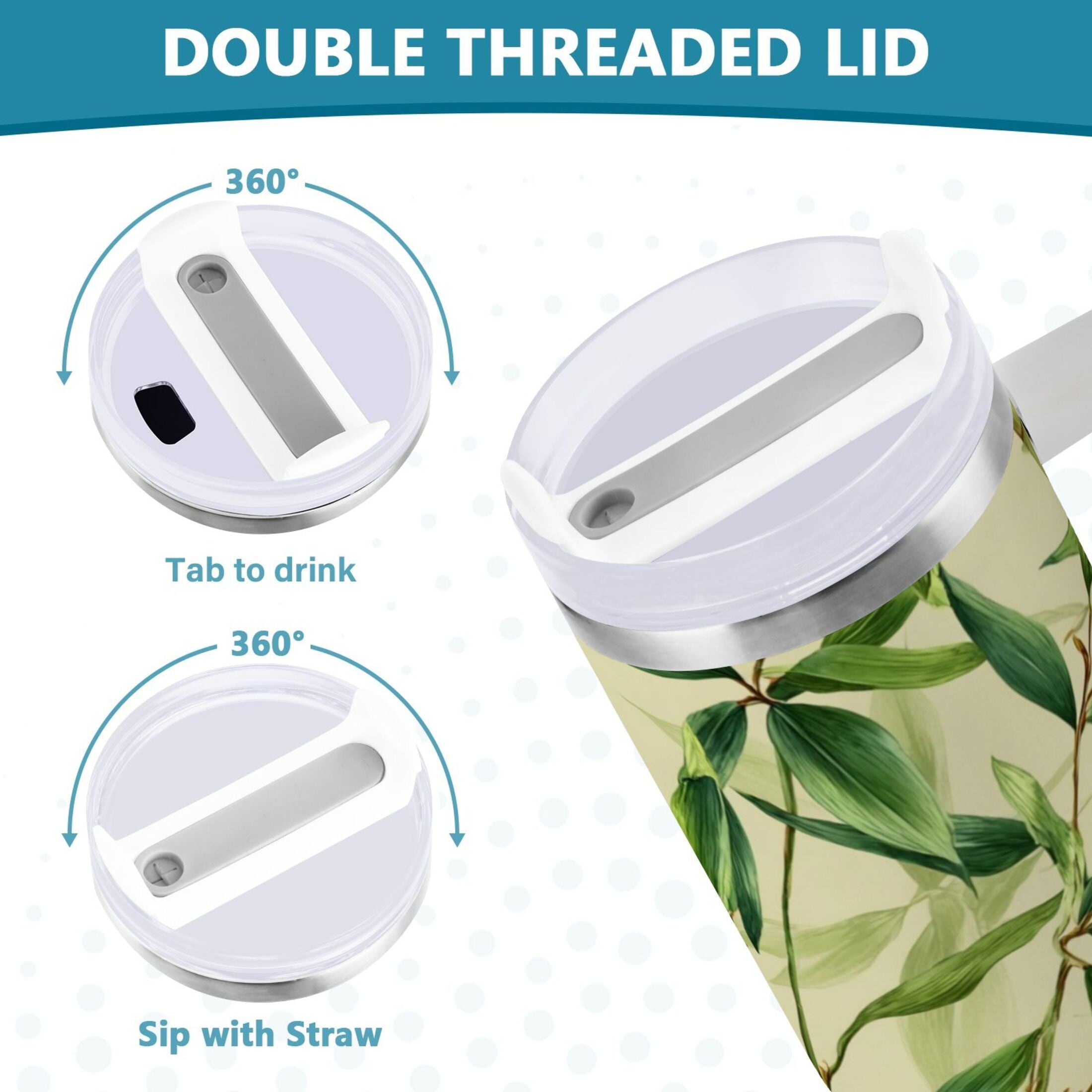 30 oz Insulated Stainless Steel Tumbler Double Wall Stainless Steel Tumbler with 2-Way Drinking Bamboo Pattern - Choice 678