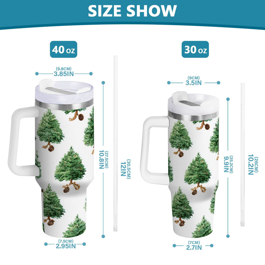 30 oz Insulated Stainless Steel Tumbler Double Wall Stainless Steel Tumbler with 2-Way Drinking Watercolor Green Christmas Tree - Choice 198