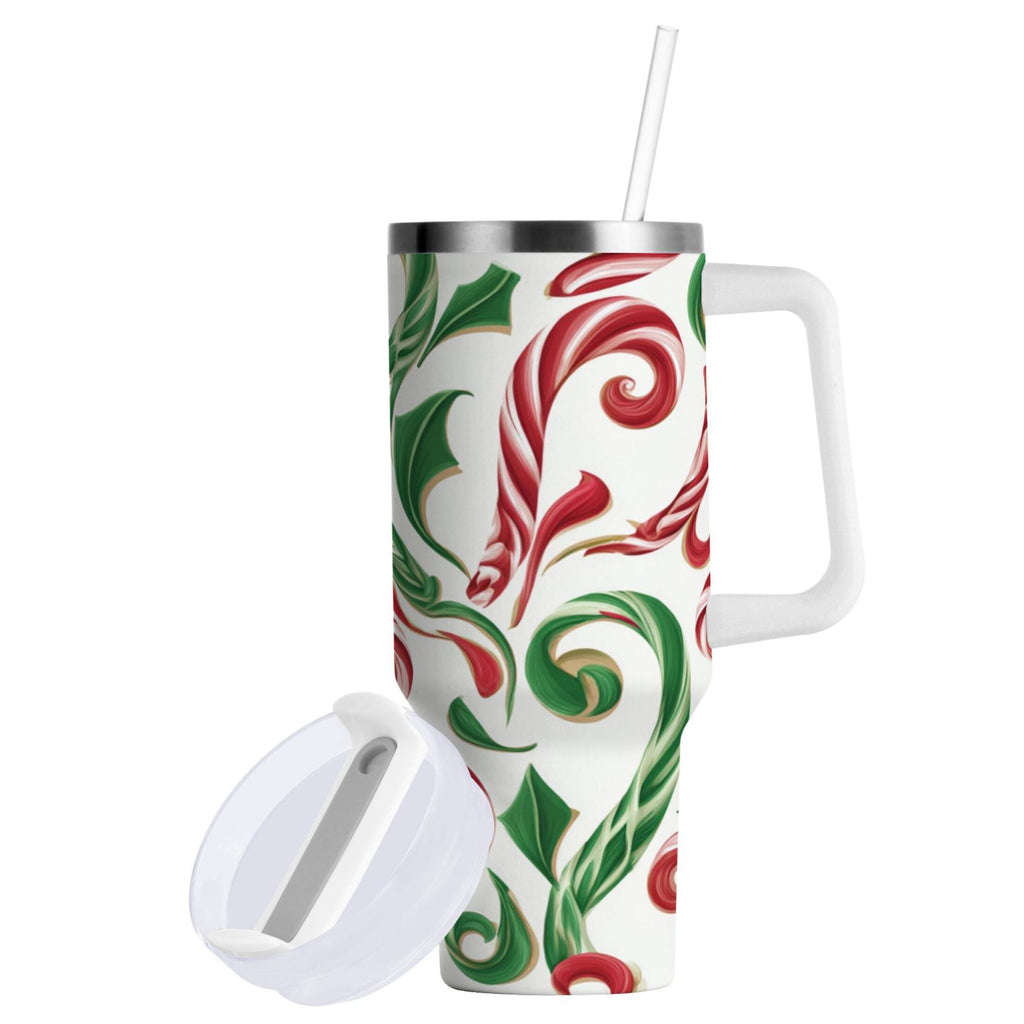 40 oz Insulated Stainless Steel Tumbler Double Wall Stainless Steel Tumbler with 2-Way Drinking Red and Green Candy-cane - Choice 817