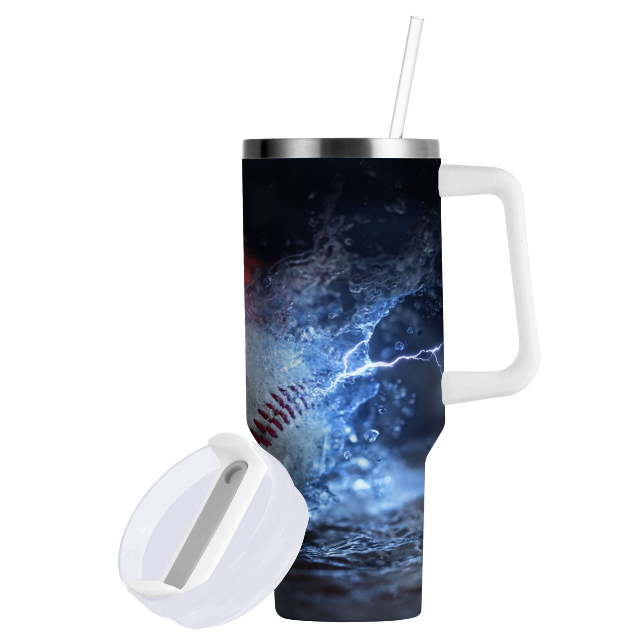 40 oz Insulated Stainless Steel Tumbler Double Wall Stainless Steel Tumbler with 2-Way Drinking Baseball with Water and Fire - Choice 196