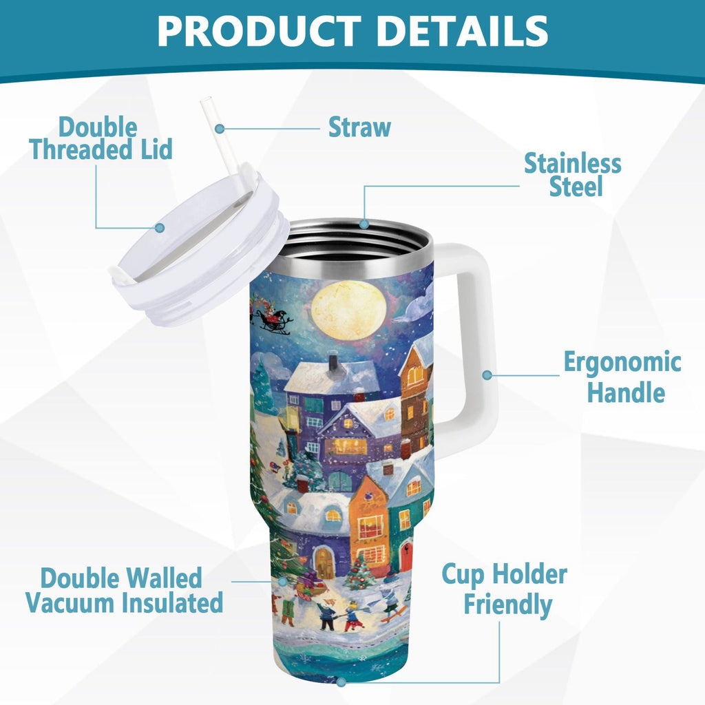 30 oz Insulated Stainless Steel Tumbler Double Wall Stainless Steel Tumbler with 2-Way Drinking Charming Christmas Scene - Choice 824