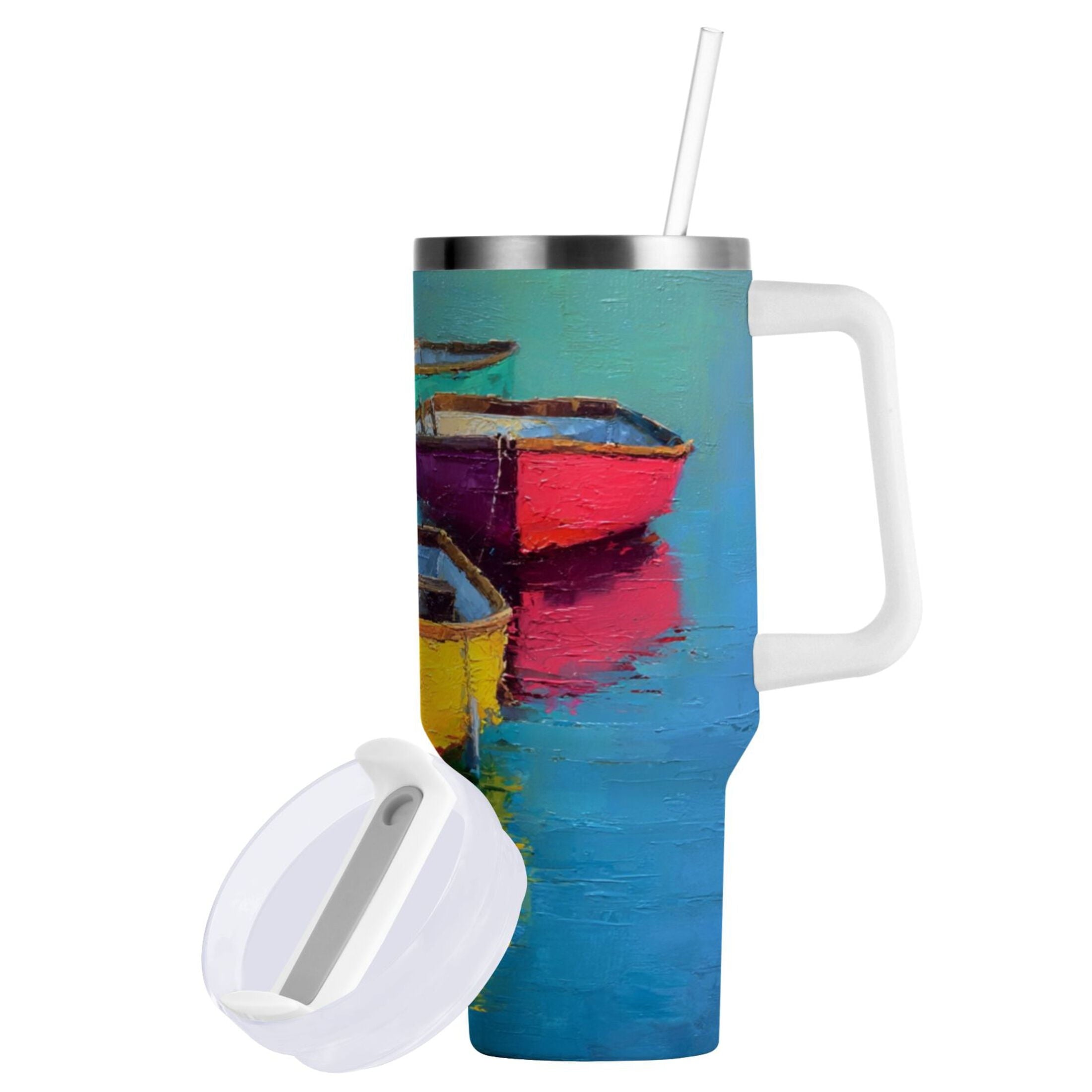 30 oz Insulated Stainless Steel Tumbler Double Wall Stainless Steel Tumbler with 2-Way Drinking Colorful Row Boats - Choice 411