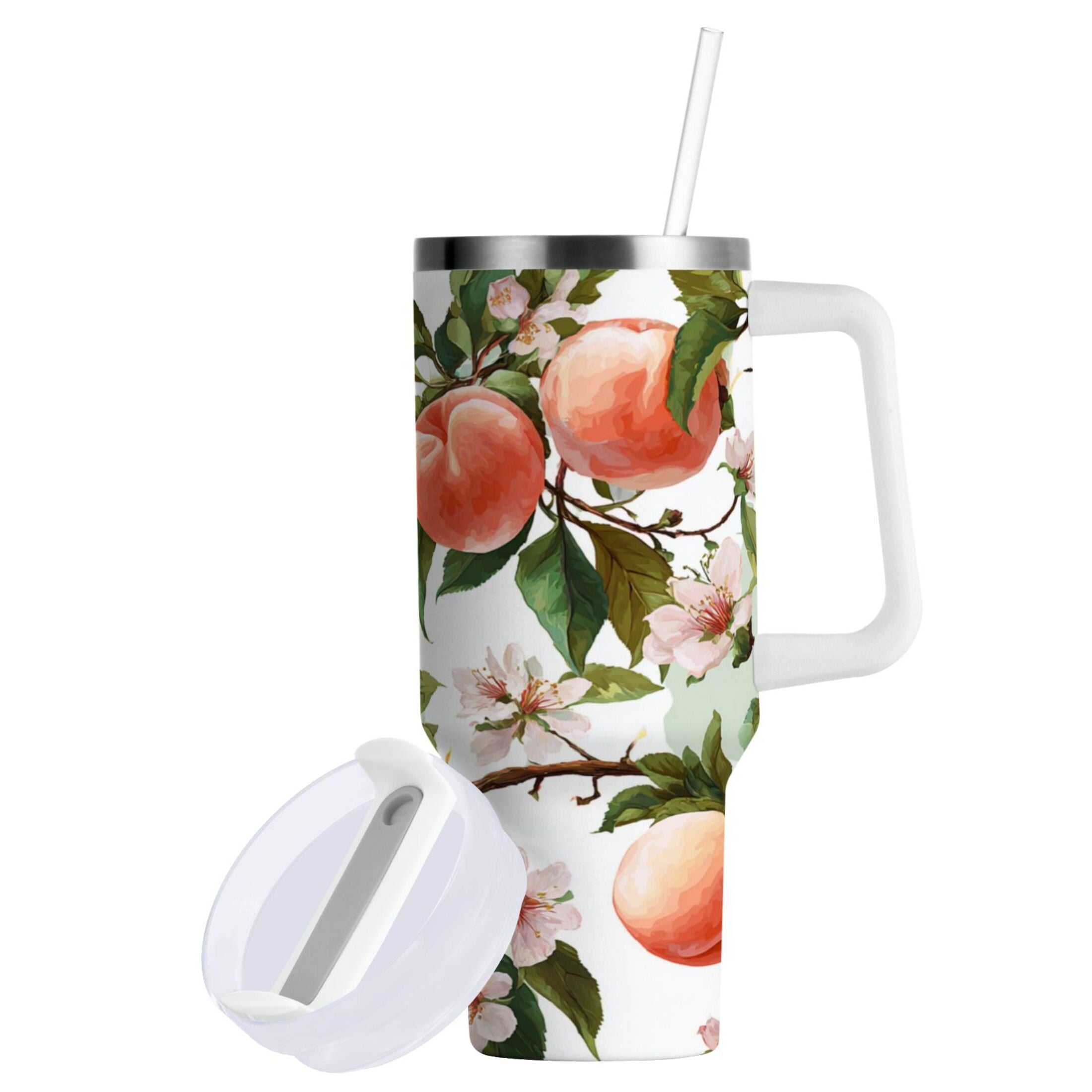30 oz Insulated Stainless Steel Tumbler Double Wall Stainless Steel Tumbler with 2-Way Drinking Peach Fruit Pattern - Choice 117